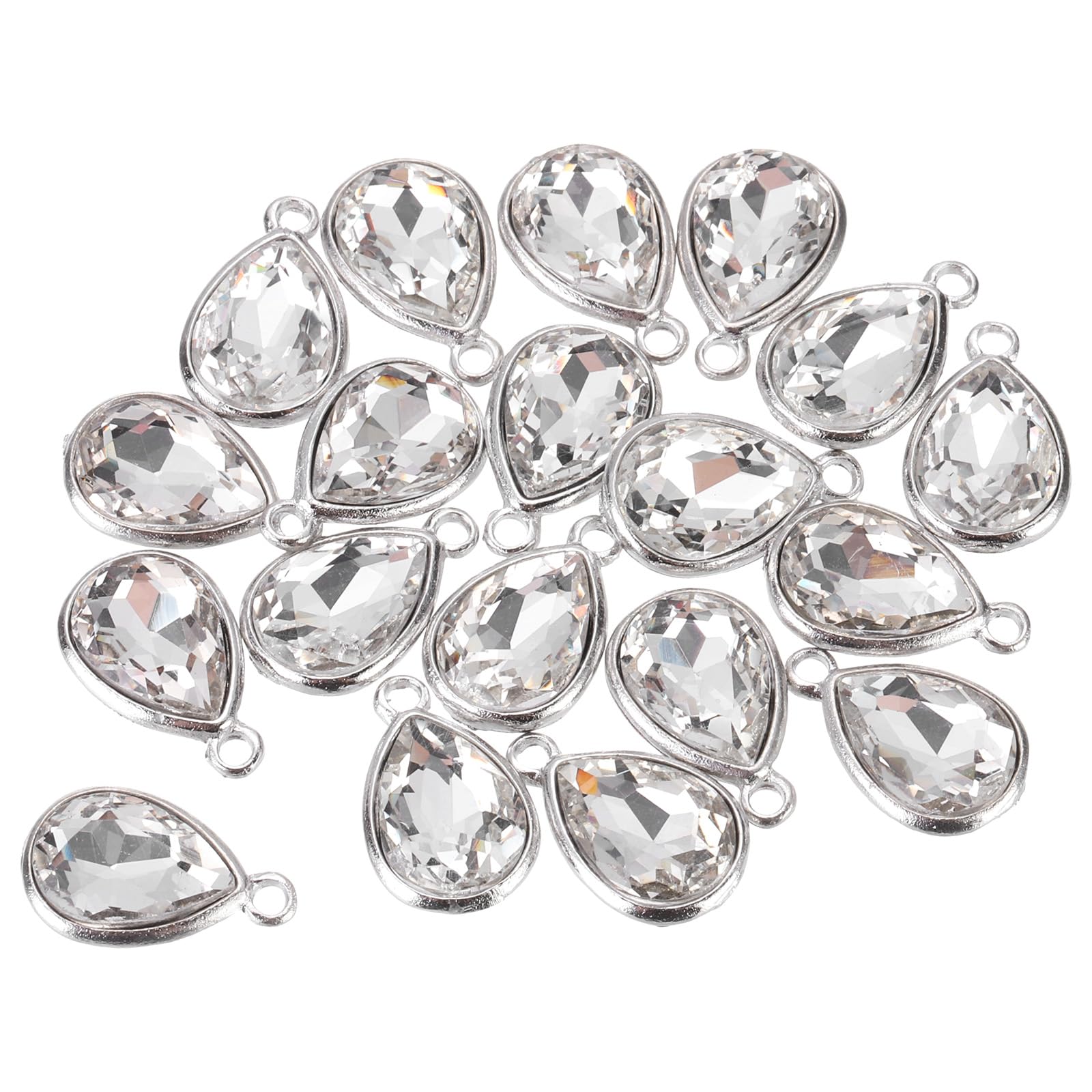 MECCANIXITY 20PCS 12x20mm Alloy Glass Crystal Teardrop Charm Jewelry Making Charm for Necklaces, Bracelets, Earrings