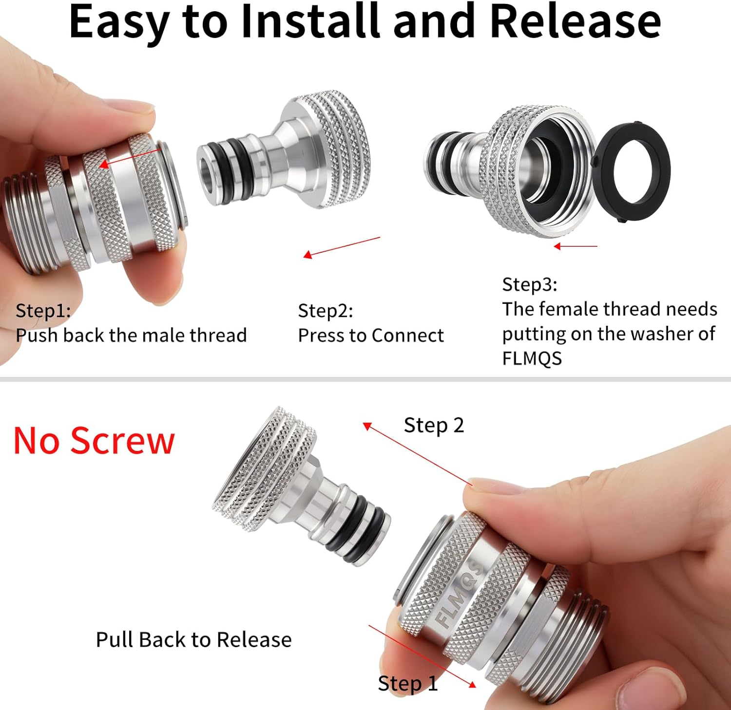 Garden Hose Quick Connector - 3/4" GHT Solid Stainless Steel Water Hose Quick Connect, Leak-Proof Male & Female Fittings(6 Set)