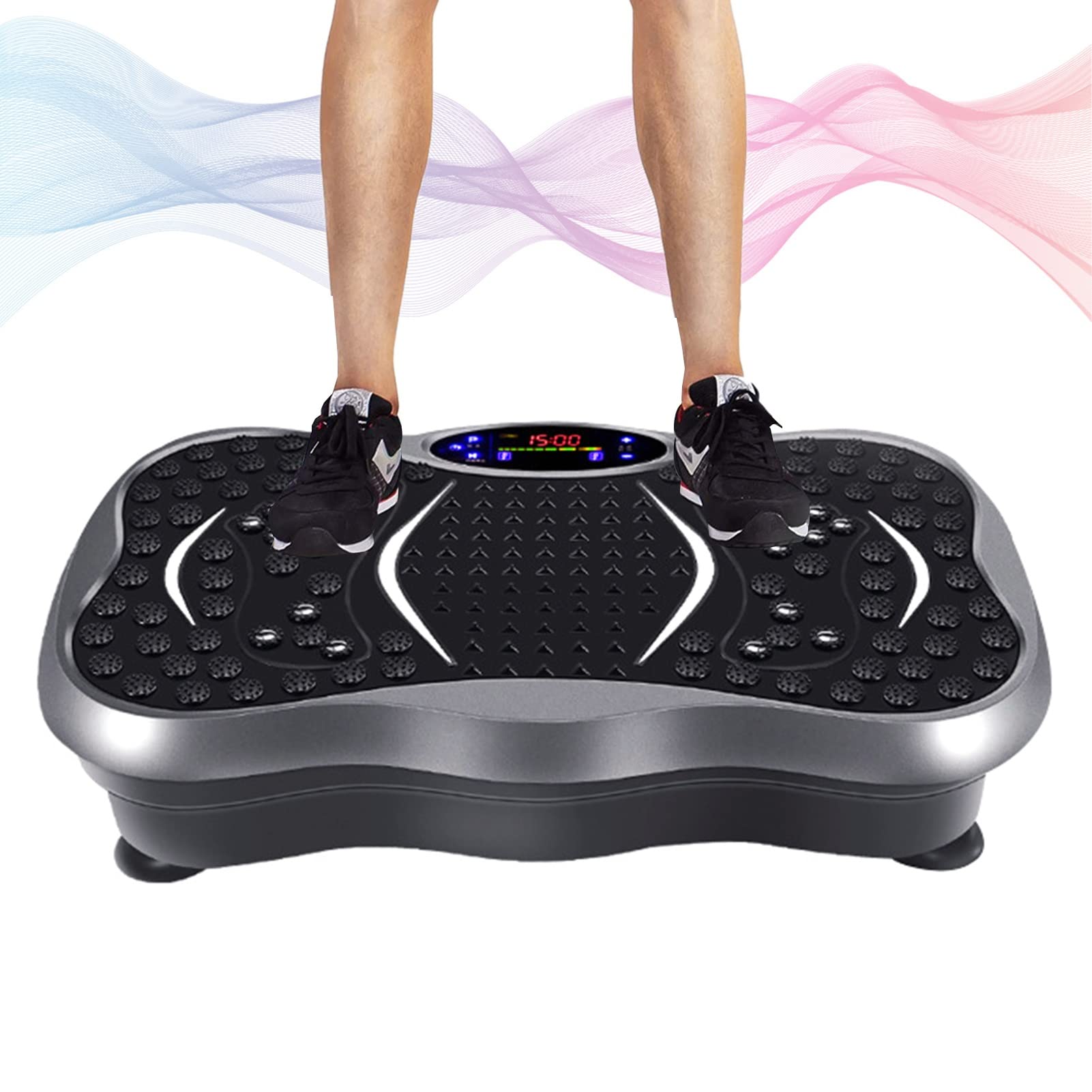 Vibration Plate Exercise Machine - Whole Body Workout Vibration Fitness Platform w Loop Bands - Home Training Equipment