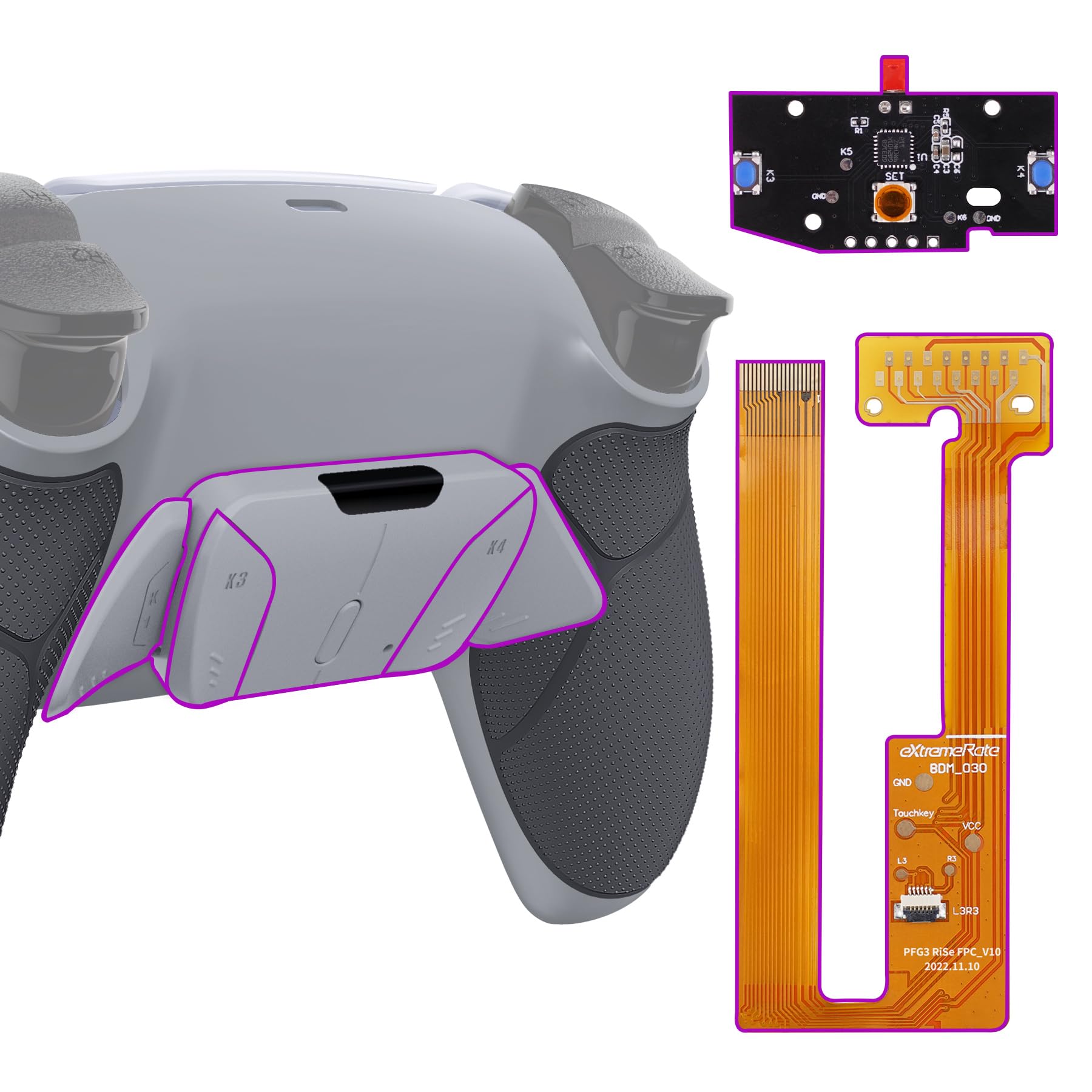eXtremeRate Goma Grip Programable RISE4 Remap Kit para ps5 Mando Modelo BDM-030/040/050 Actualización Board&Carcasa Trasera&4 Palancas Botones para ps5 Control-NO Incluye Mando(Gris)