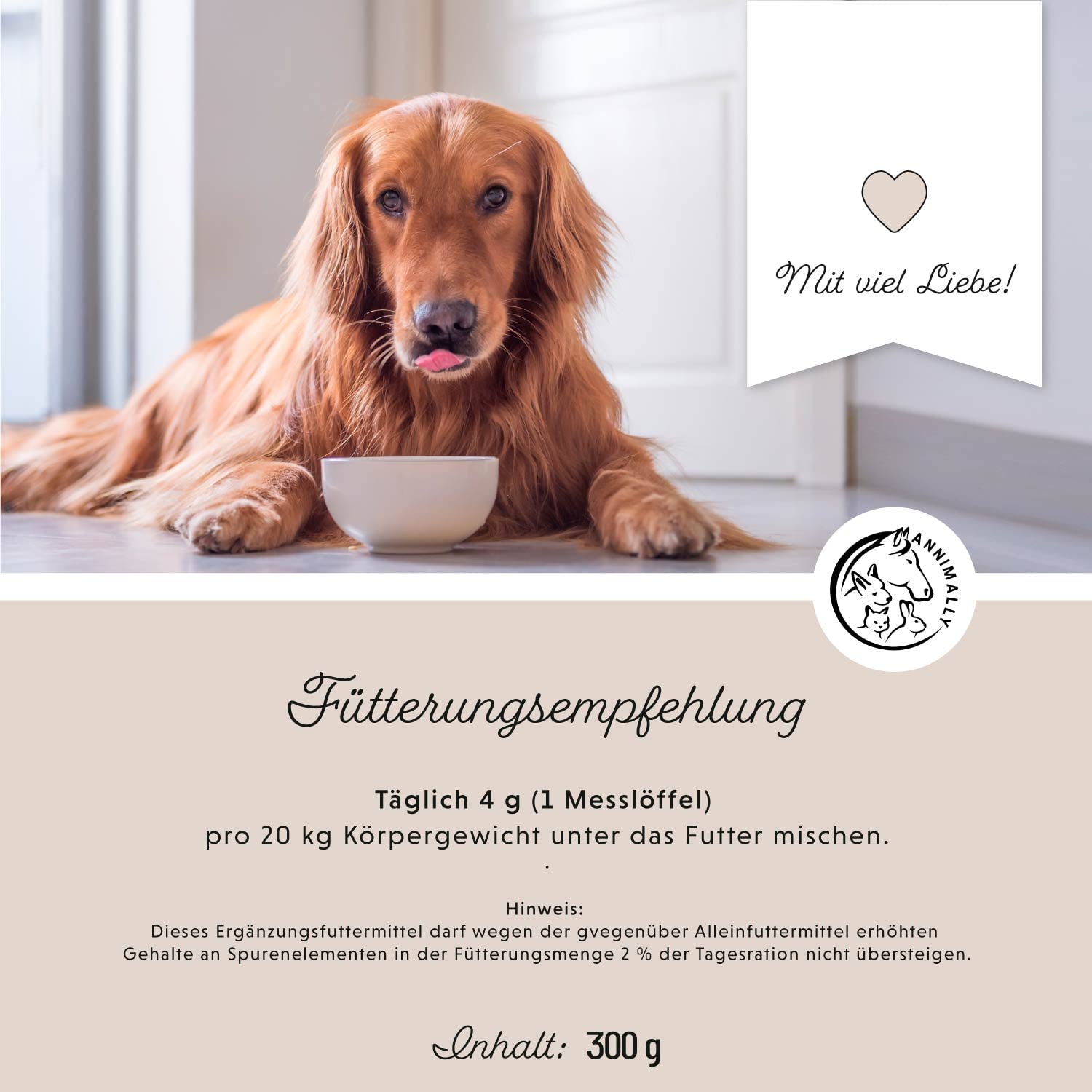 Annimally Gelenke Pulver für Hunde 300g mit MSM, Grünlippmuschel und Kollagen - Gelenkpulver mit Collagen für den Hund Alternative zu Tabletten
