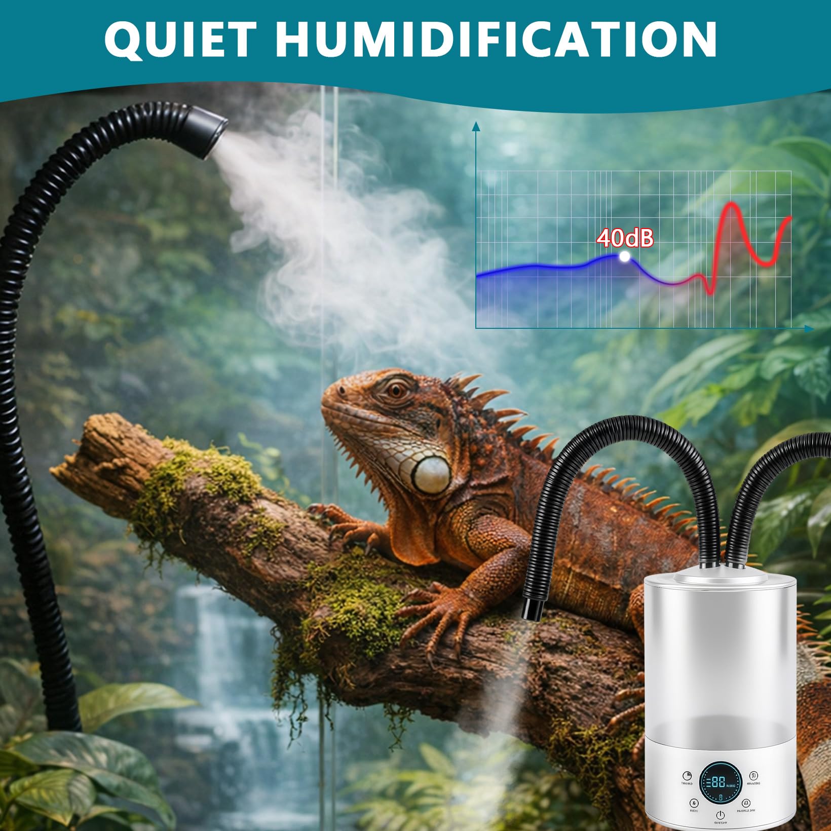 Humidificador de aire para reptiles de 4 litros, dispositivo de niebla de terrario con 420 ml/h y doble tubo, máquina de niebla para reptiles ultrasilenciosa, para terrario, apagado automático en