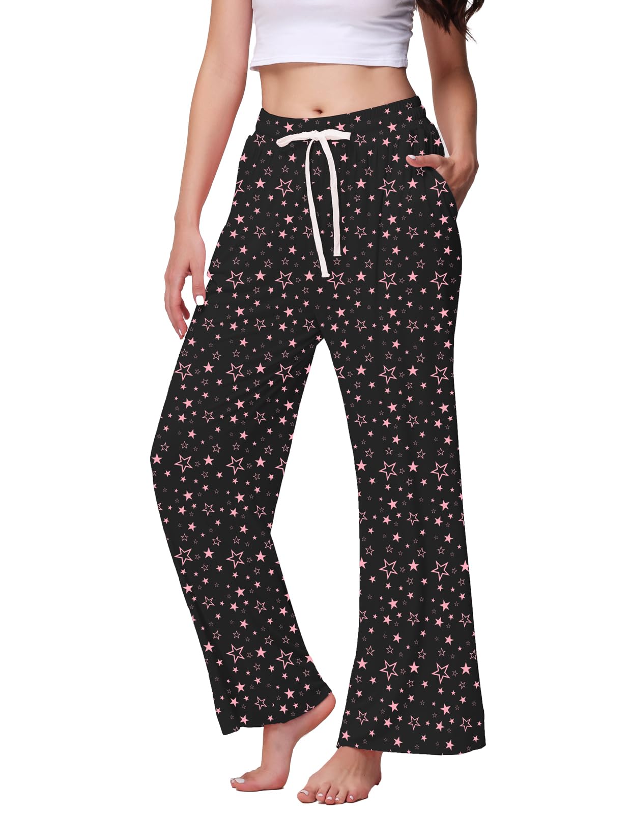 Veseacky Women's Wide Leg Lounge Pants Yoga Pajamas Comfy Stretch Drawstring Pajamas Puls Size Dance Bottoms S-4XL