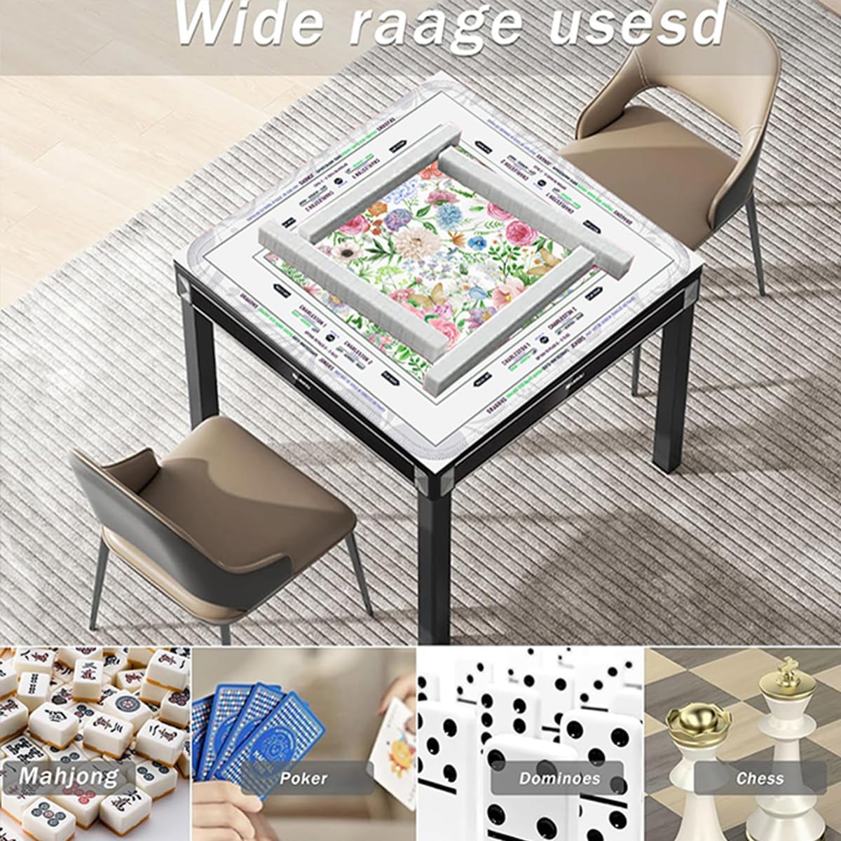 33 x 33 Inches Mahjong Mat with Floral Design, Non-Slip Noise Reduction, Gaming Mat for Poker, Card, Dominoes, Board & Tile Games Mahjong Gift