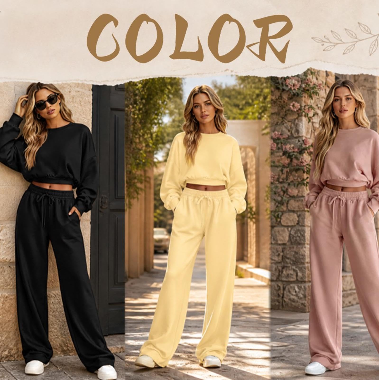 Jogginganzug Damen Wide Leg Sweatpants Jogginganzug Short Sweatshirt Damen Anzug Herbst Set,Grey-XS