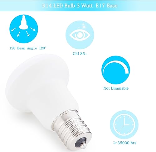Miniatura 3 de Bombillas LED R14 Intermedias R14 E17 3W (equivalente a bombillas halógenas de 25 vatios) 5000 K, luz blanca diurna no regulable, 120 voltios,