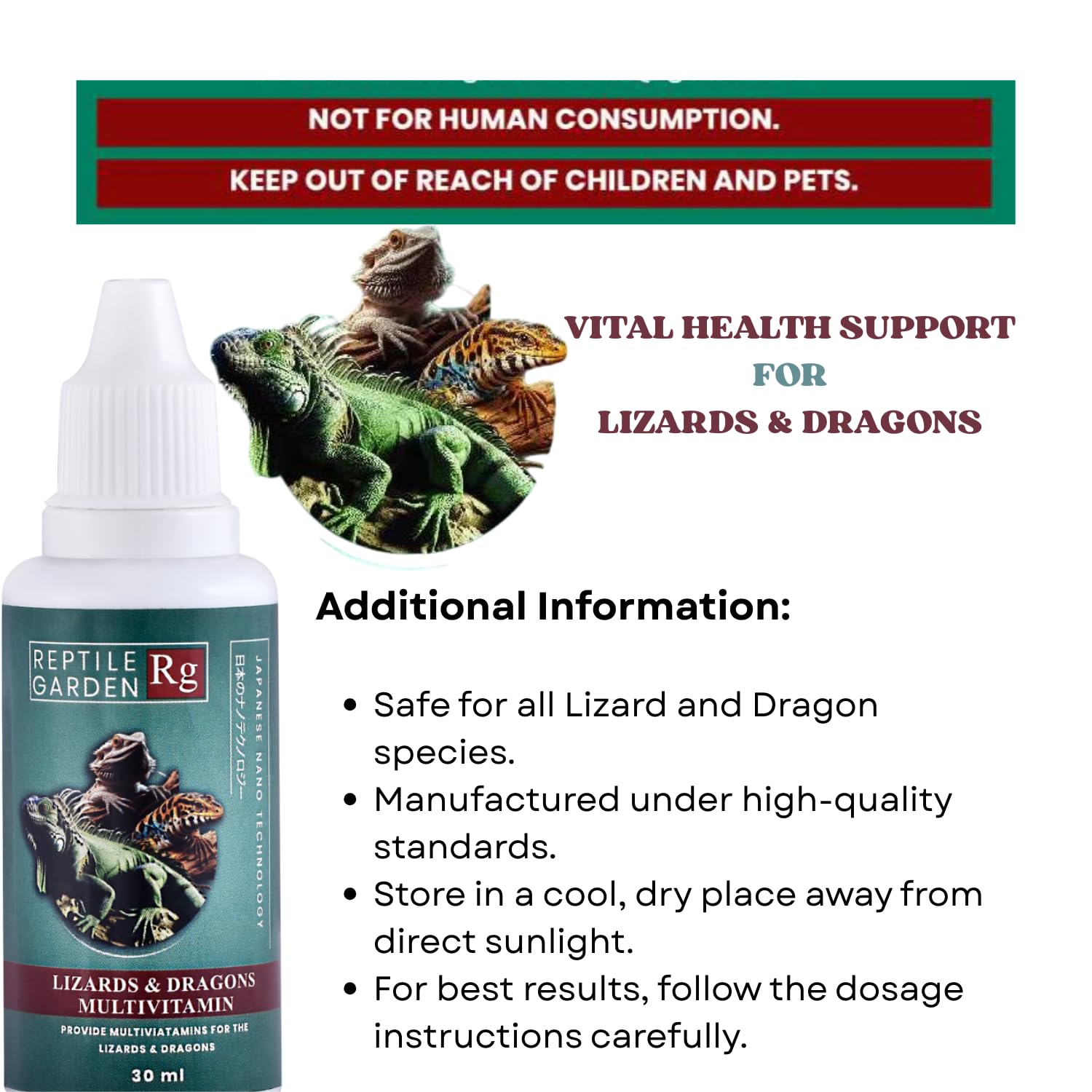 Reptile Garden Lizard and Dragon Multivitamin | Vital Health Support | Ensures Health, Vitality and Development of Your Reptiles (30 ml) 3