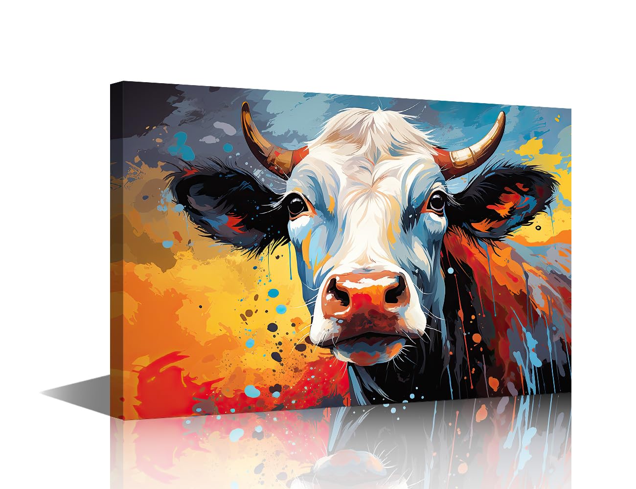 Cow Wall Art Cattle Picture Prints on Canvas 1 Piece Wall Paintings Animal Wall Decoration for Living Room Bedroom Bathroom Office Framed Ready to Hang (16''Wx 24''H)