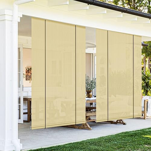AwnPro Persianas enrollables para exteriores, 7 pies de ancho x 6 pies de alto, para patio, pérgola, balcón, porche, ventana de terraza (beige)
