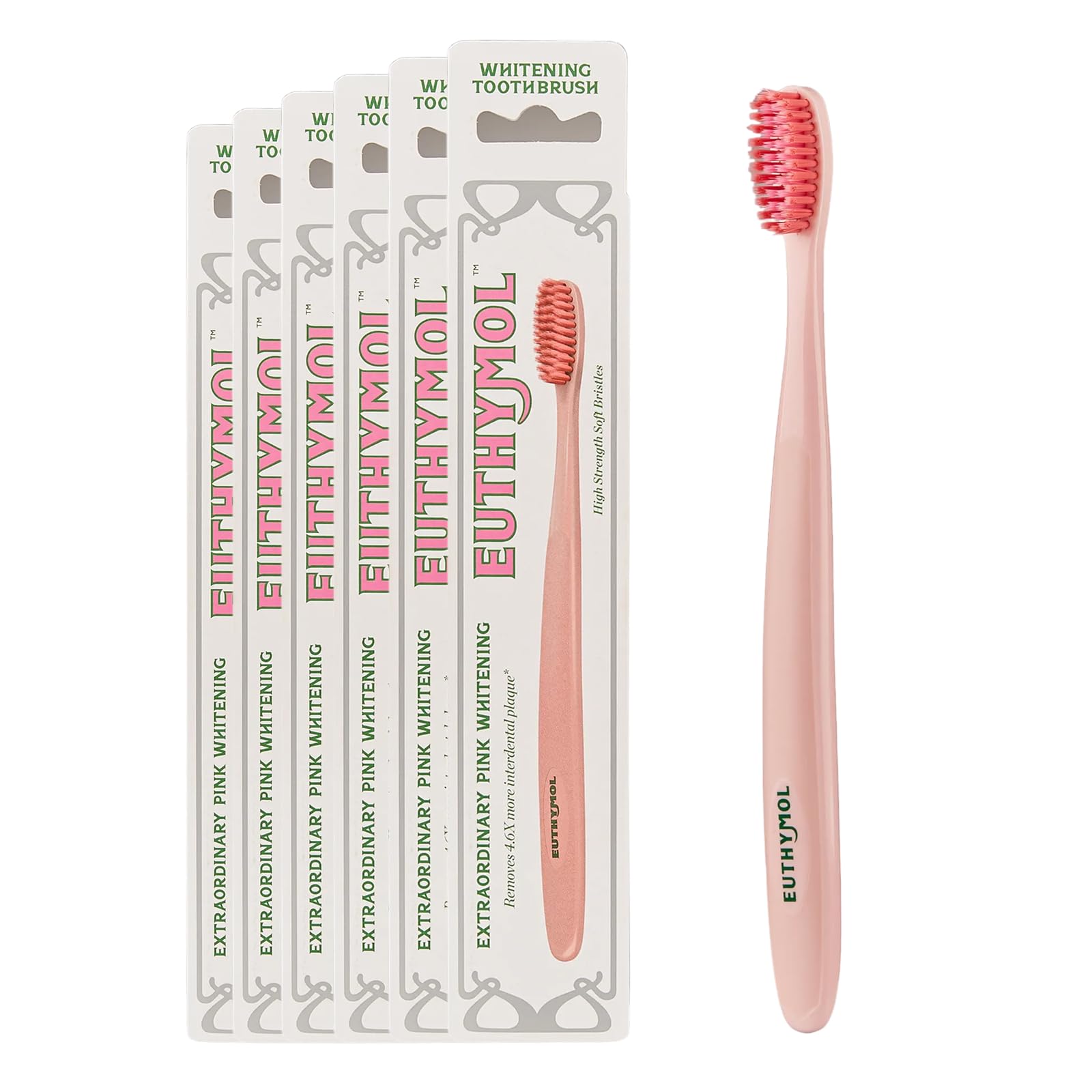 Euthymol ホワイトニング歯ブラシ(ピンク6本) プレミアムソフトデュアルテンション毛!歯垢除去、汚れ軽減