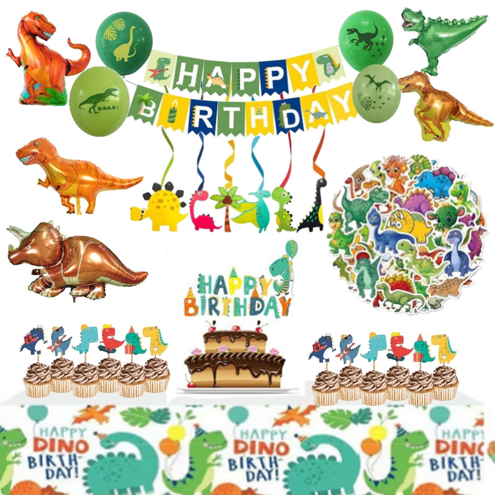 AHYCS Dinosaur Birthday Decorations, 108Pcs Dinosaur Party Supplies, Dino Party Decorations Set, Great for Birthday Party, Children's Party, Theme