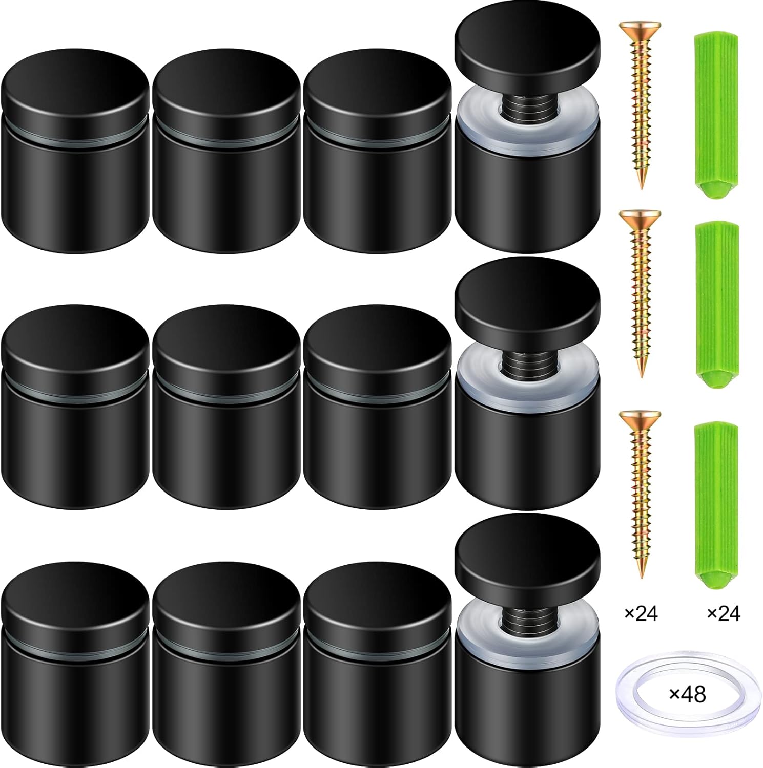 Moxweyeni 24 Pack Stainless Steel Standoff Screws Matte Black 1 x 1 Inch Wall Mounts Mounting Hardware Advertising Glass Standoff Nail for Hanging Poster Sign Acrylic Picture Frame