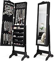 COSTWAY Lockable Standing Jewelry Armoire with 4-Angle Tilting Full-Length Mirror, Large Capacity Organizer for Bedroom (Black)
