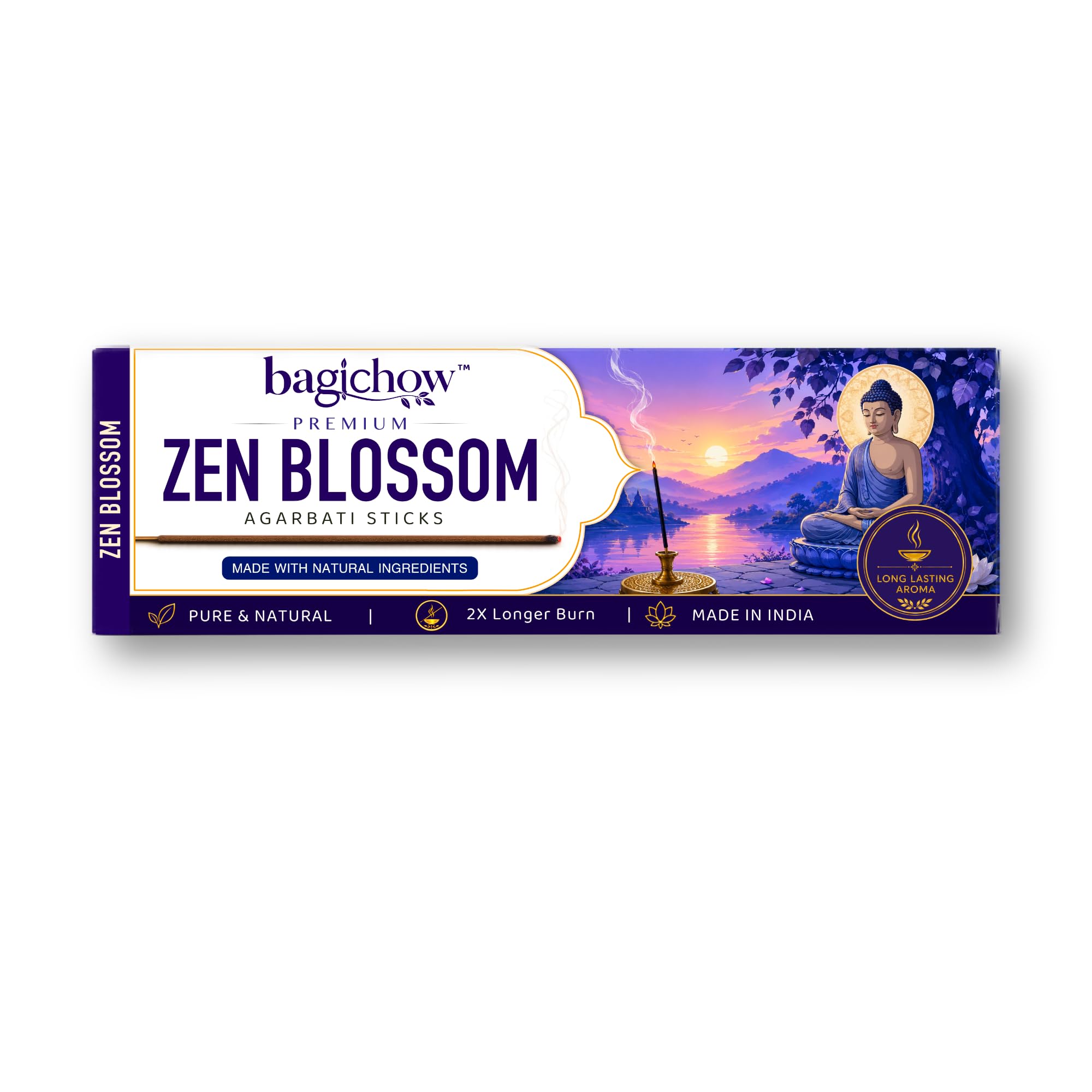 Zen Blossom Premium Incense Sticks (Agarbatti) | 100% Charcoal Free | Natural Ingredients | Sweet Floral Fragrance | Long Lasting Aroma | Less Smoke | 20 Sticks | 55 g-picture-21