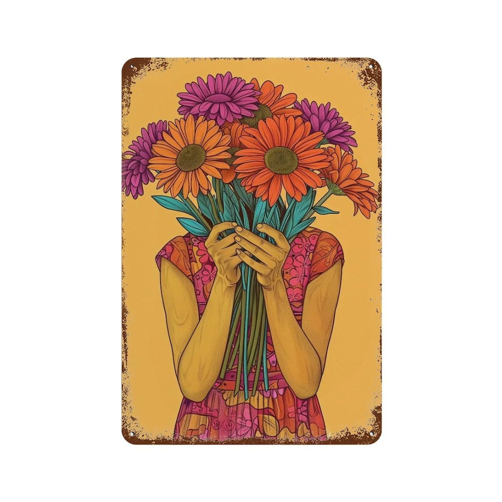 YHGERTKU Flower Face Woman 04 Wall Retro Iron Vintage Art Metal Tin Sign Poster Modern Decor for Living Rooms 30x20cm