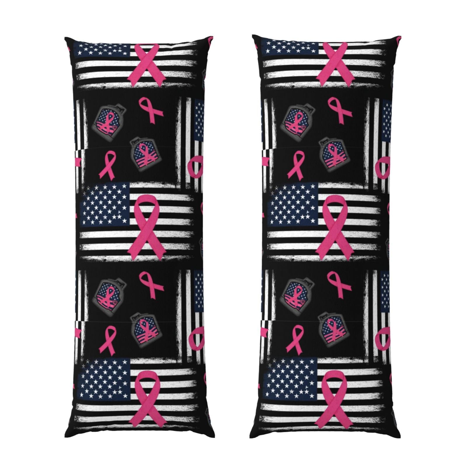 Long Pillow Cover 20x54, Breast Cancer Awareness Ribbon American Flag Black, Cozy Microfiber Pillowcase with Zipper, Soft Breathable Protector for Bed Sofa Couch Decoration