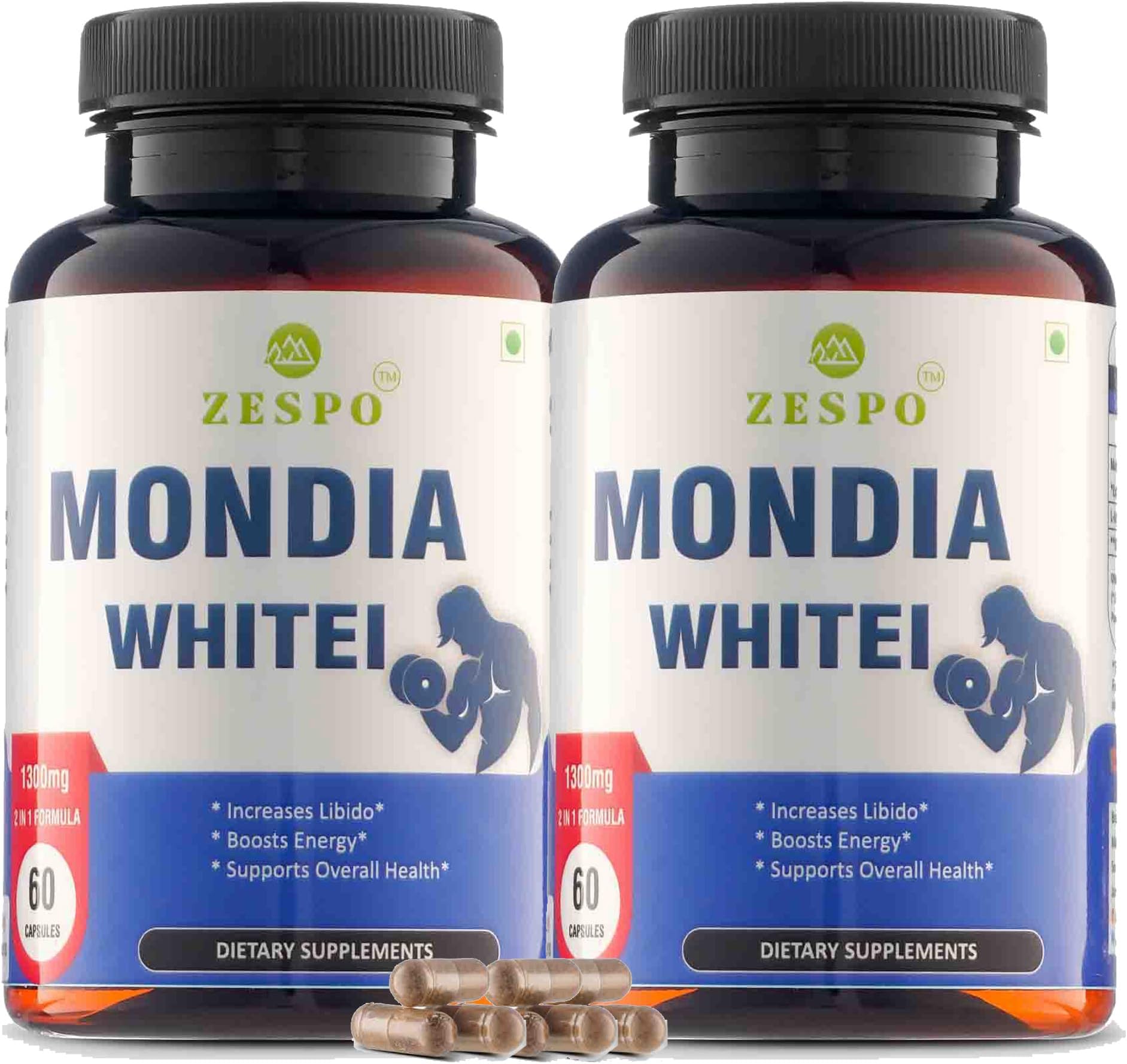 Zespo Mondia Whitei with L-Arginine 2 in 1, 1300MG - Herbal Formula for Optimal Health and Well-Being - Pack of 2