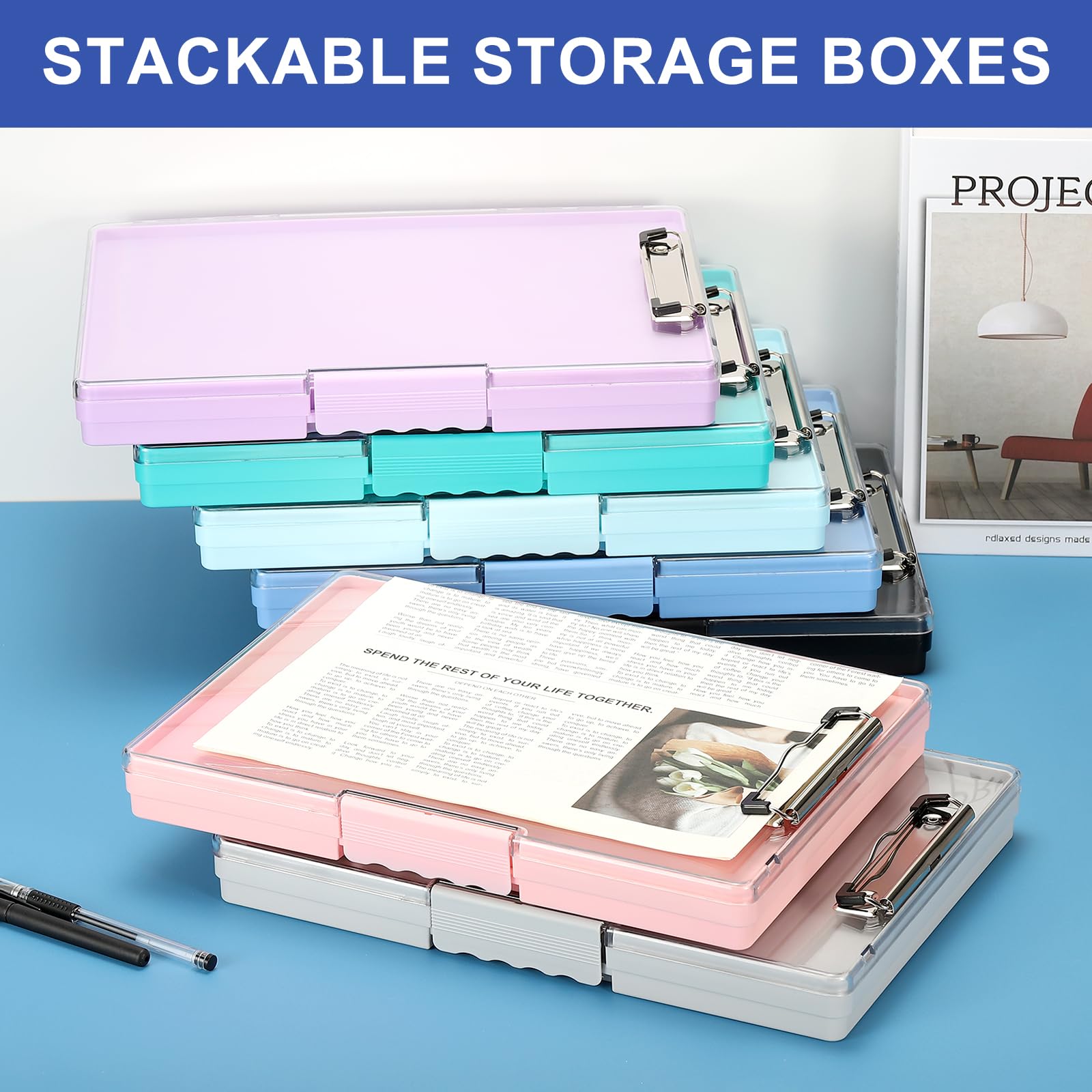 PATIKIL Portaoggetti con Clip 8.5x11 con Portapenne A4 Cartella in Plastica Resistente con Clip Laterale a Profilo Basso per Insegnanti, Viola