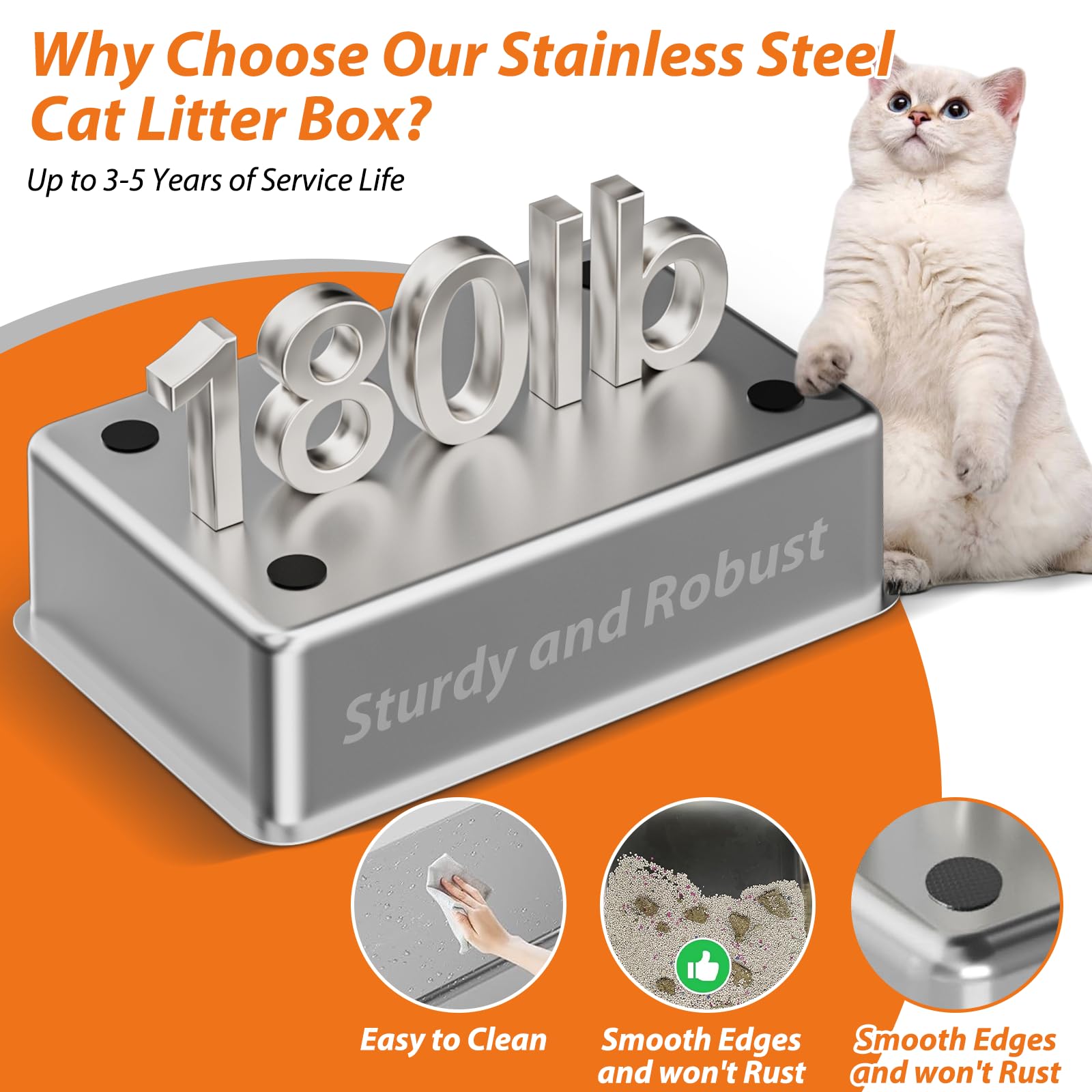 Stainless Steel Litter Box with Lid, XL Metal Cat Litter Box with Removable High Sided Enclosed, Foot Pedal & Scoop & Litter Mat for Big Cats, Anti-Urine Leakage, Non-Stick Bottom, Easy Cleaning - image 4