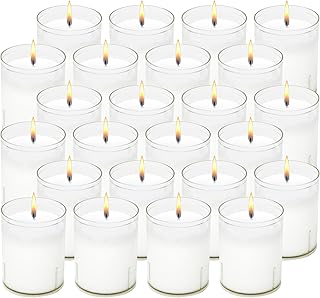 24-Hour Burning Votive Candles in Clear Unbreakable Plastic Cups – Perfect for Party Decor, Memorial, Yahrzeit, Prayer, Emergency Blackout,Restaurant Candles, and Refill Candle Holders - 24-Pack