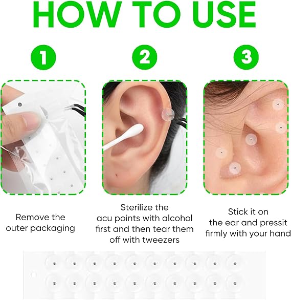 200PCS Ear Seeds Acupuncture – Silver Ear Seeds Stickers for Anxiety Stress Relief – Disposable ACU Ear Seed Patches for Relaxation and Daily Care