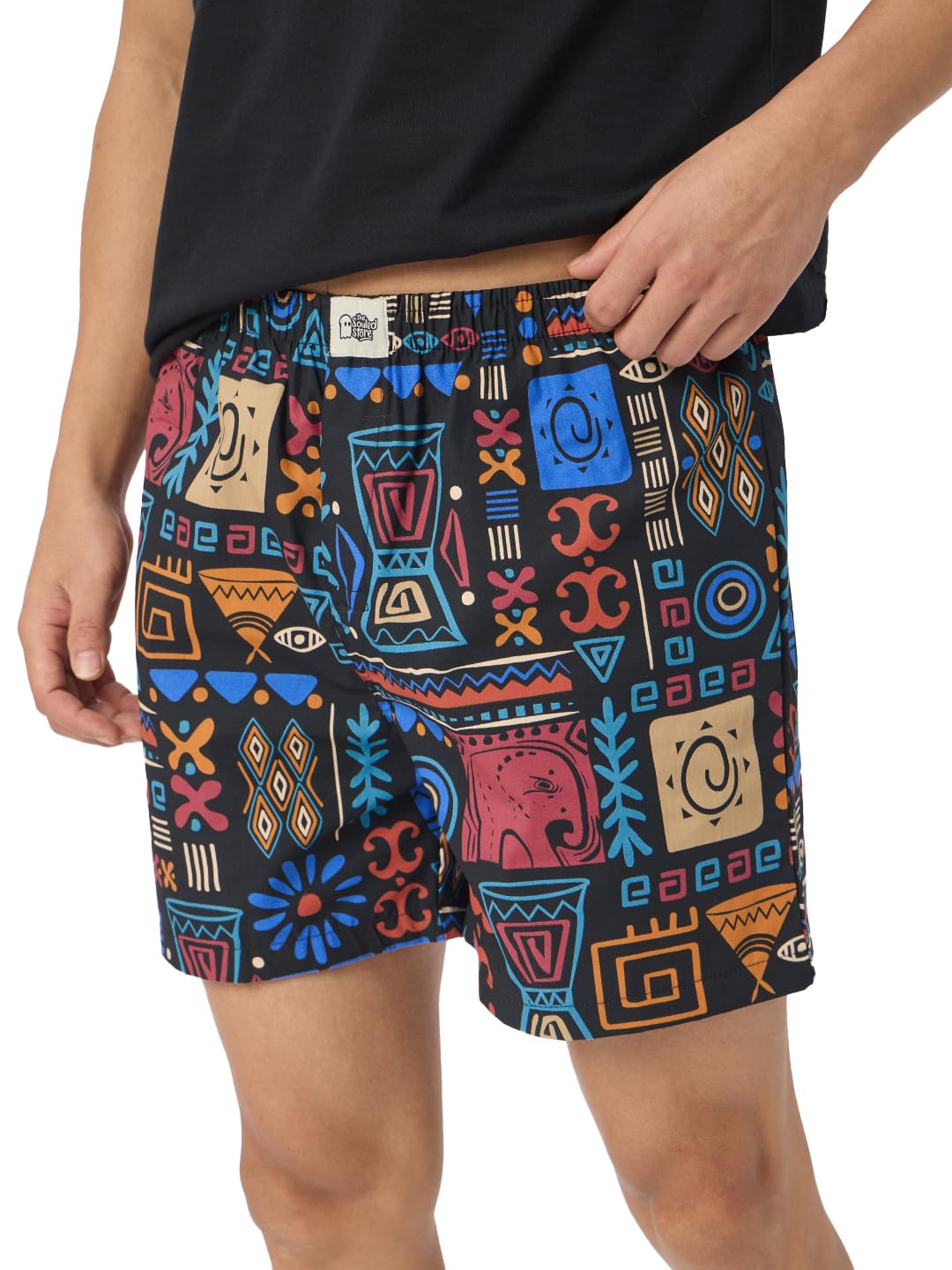 Tribal Tales Men and Boys Black Pull On All Over Printed Cotton Boxer Shorts