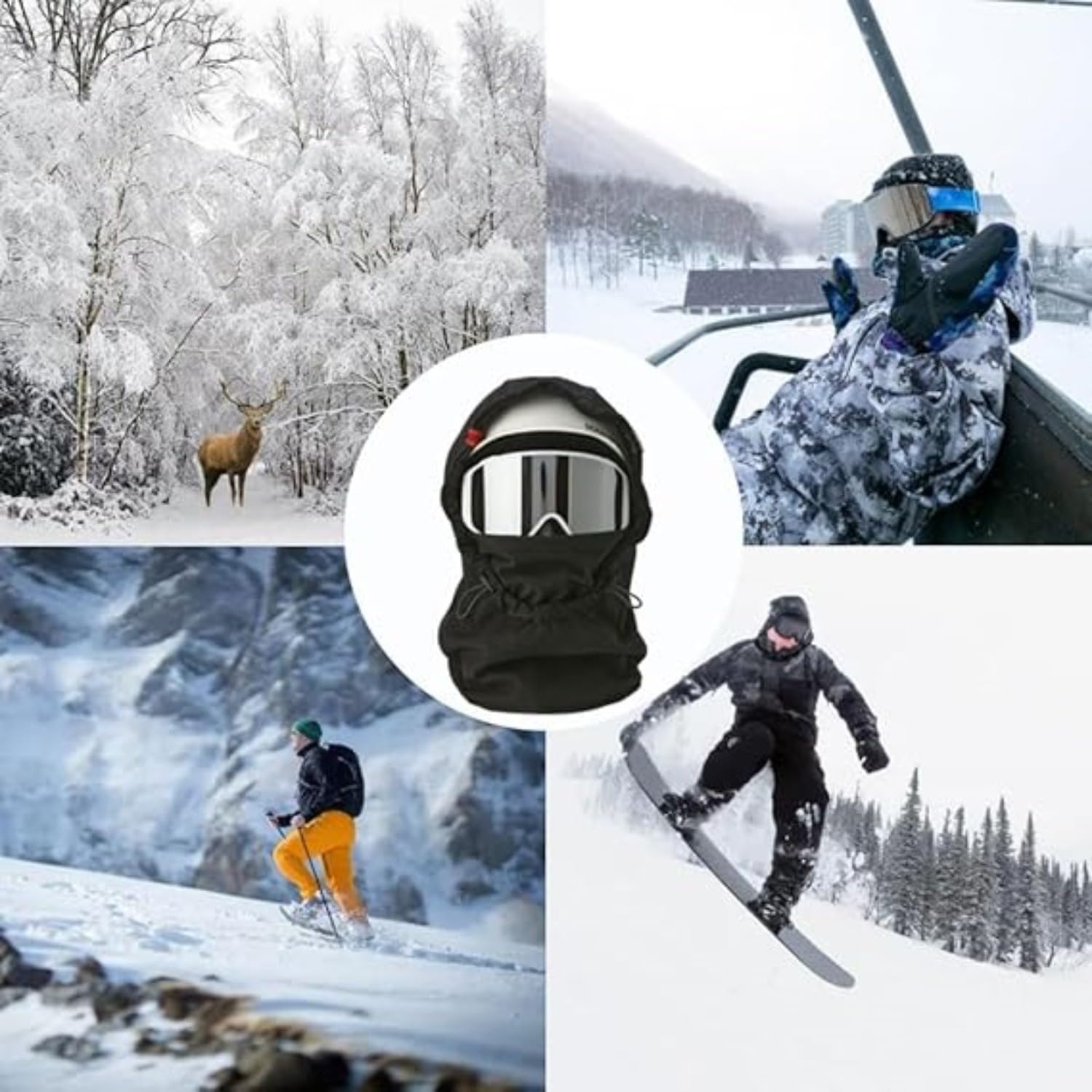 Generisch Waterproof Fleece-Lined Hood, Warm Ski Helmet Cover, Winter Windproof Balaclava Ski Face Mask, Keep Head, Neck Warm