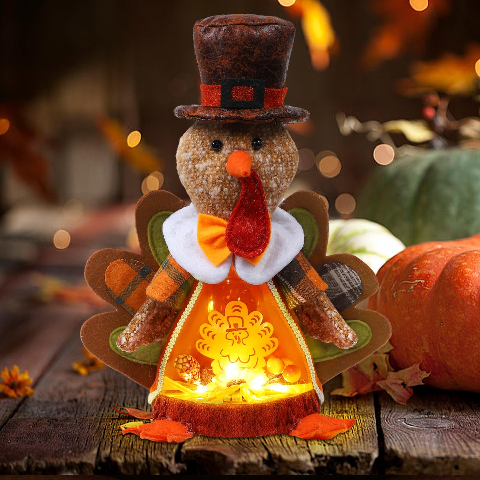 Aoutrow Lighted Thanksgiving Turkey,10 Inches Plush Light Up Turkey Toy Holiday Present, Battery Operated Xmas Gifts Winter Mantle Tabletop Decor - Image 4