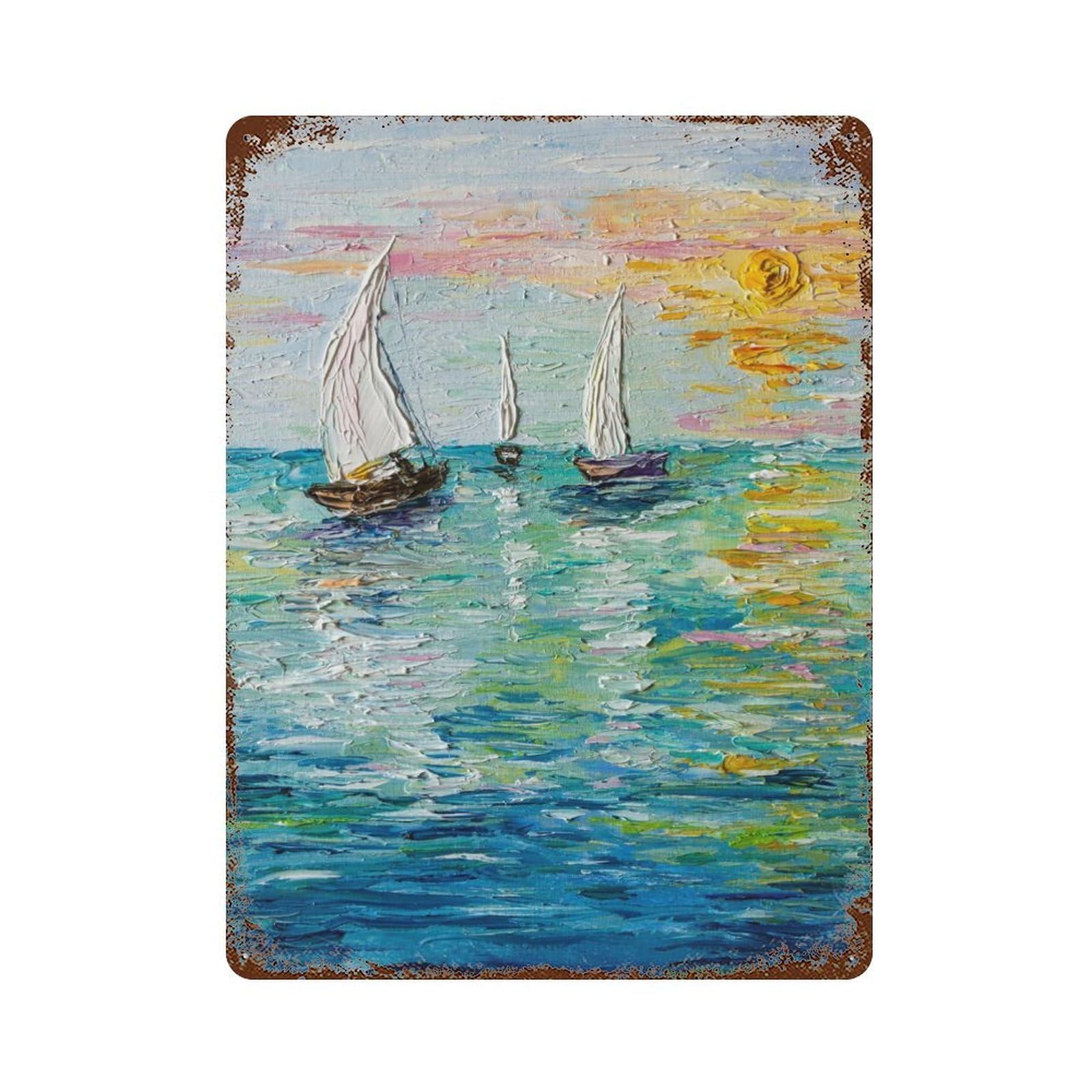 Retro Metal Sign with Sailing Design 15.7"x11.8", for Farmhouse, Kitchen And Entryway Decor, Shabby Chic Decor