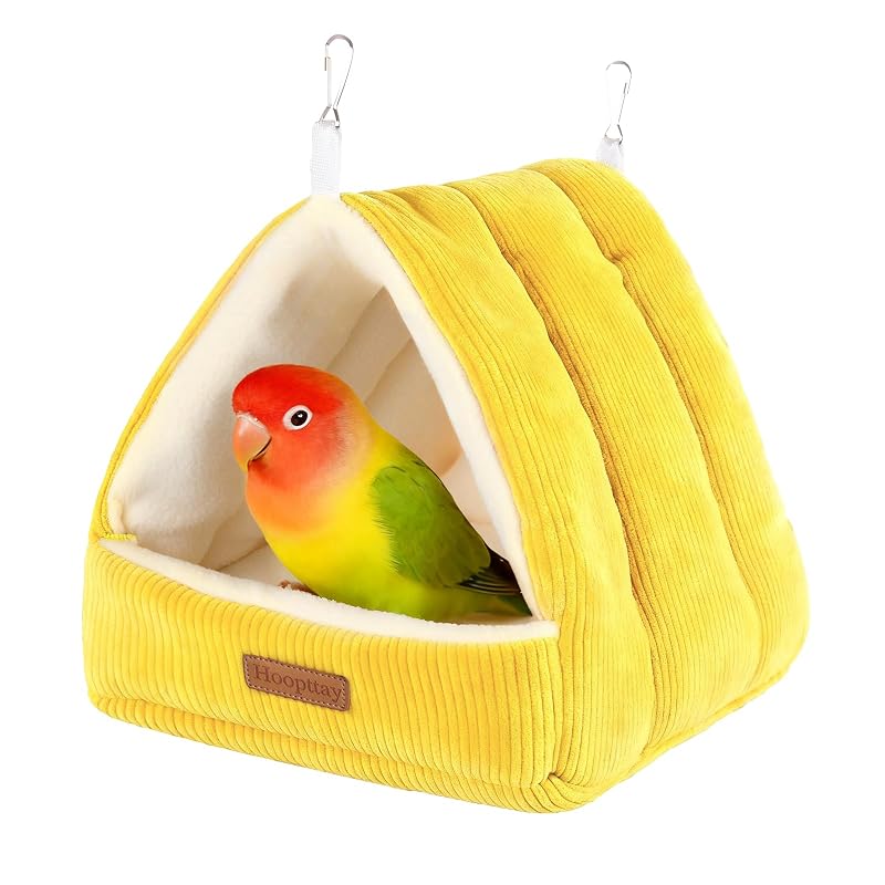 Ninho suspenso para aves Hoopttay com toca, forro macio e ganchos, Amarelo, M