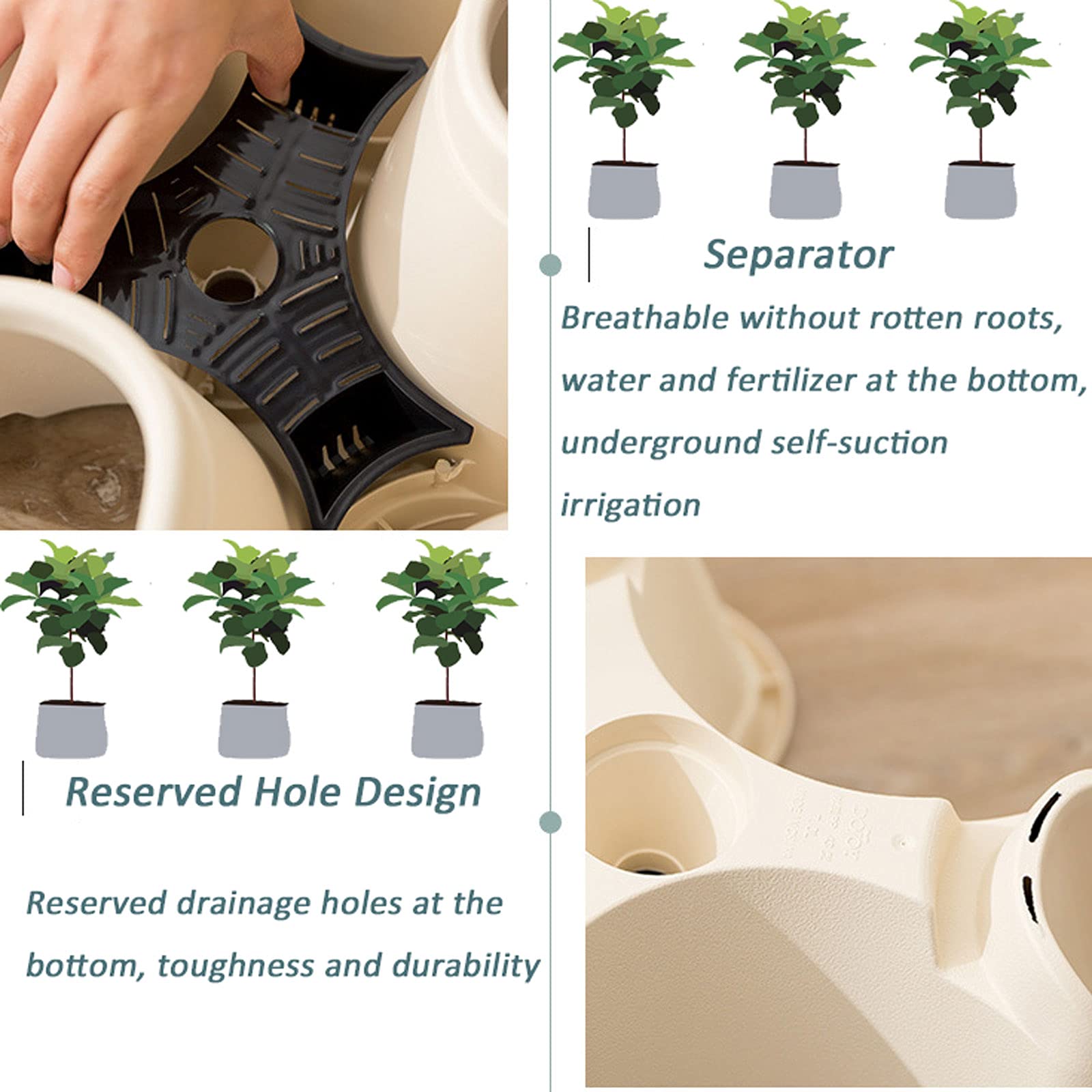 Fioriera da giardino impilabile a 3 livelli, autoirrigante, verticale, per piantare fragole, vasi per erbe aromatiche, multicolore, vasi da giardino impilabili con design a tre petali