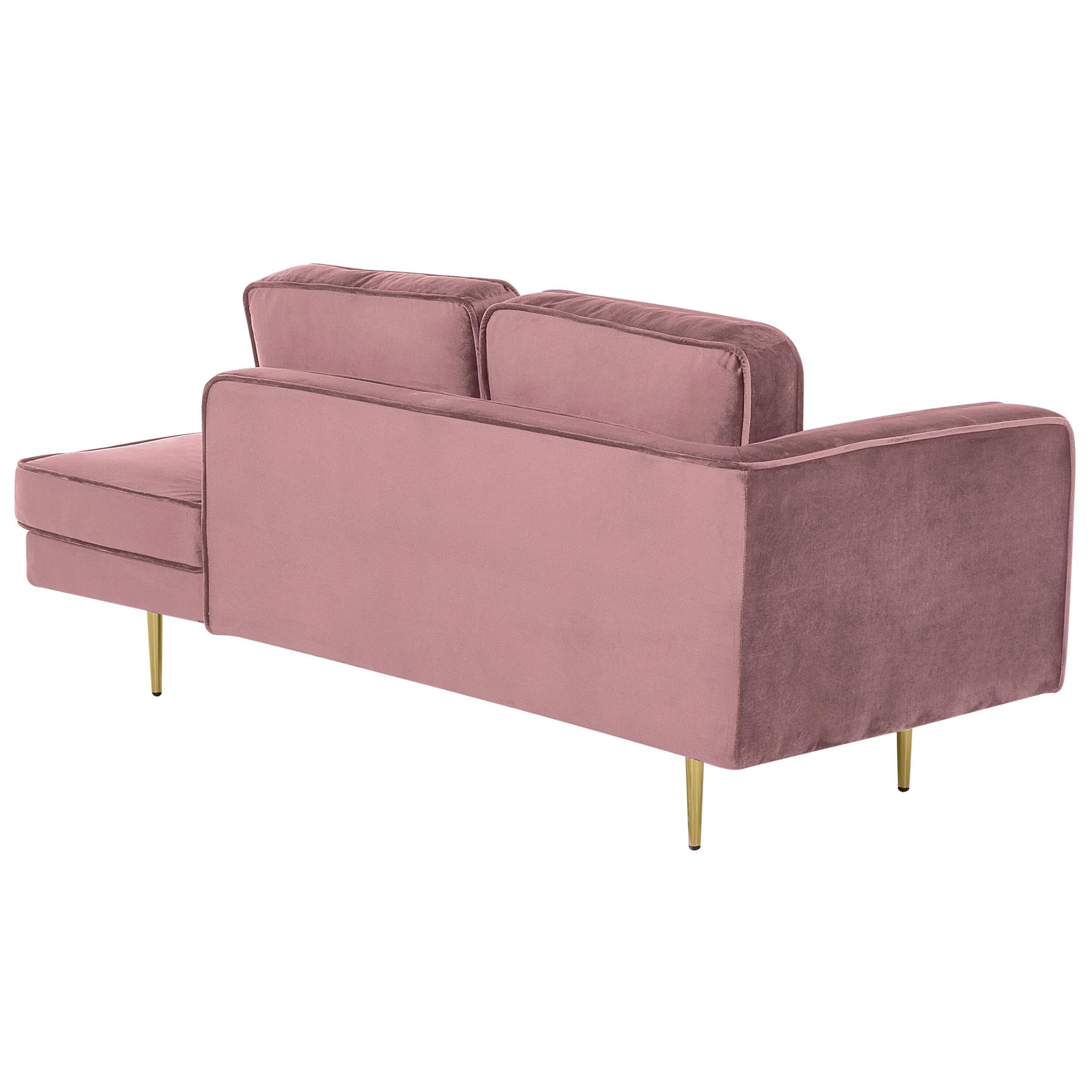 Beliani Chaiselongue Samt rosa Links goldenes Gestell mit Nackenrolle modern Miramas