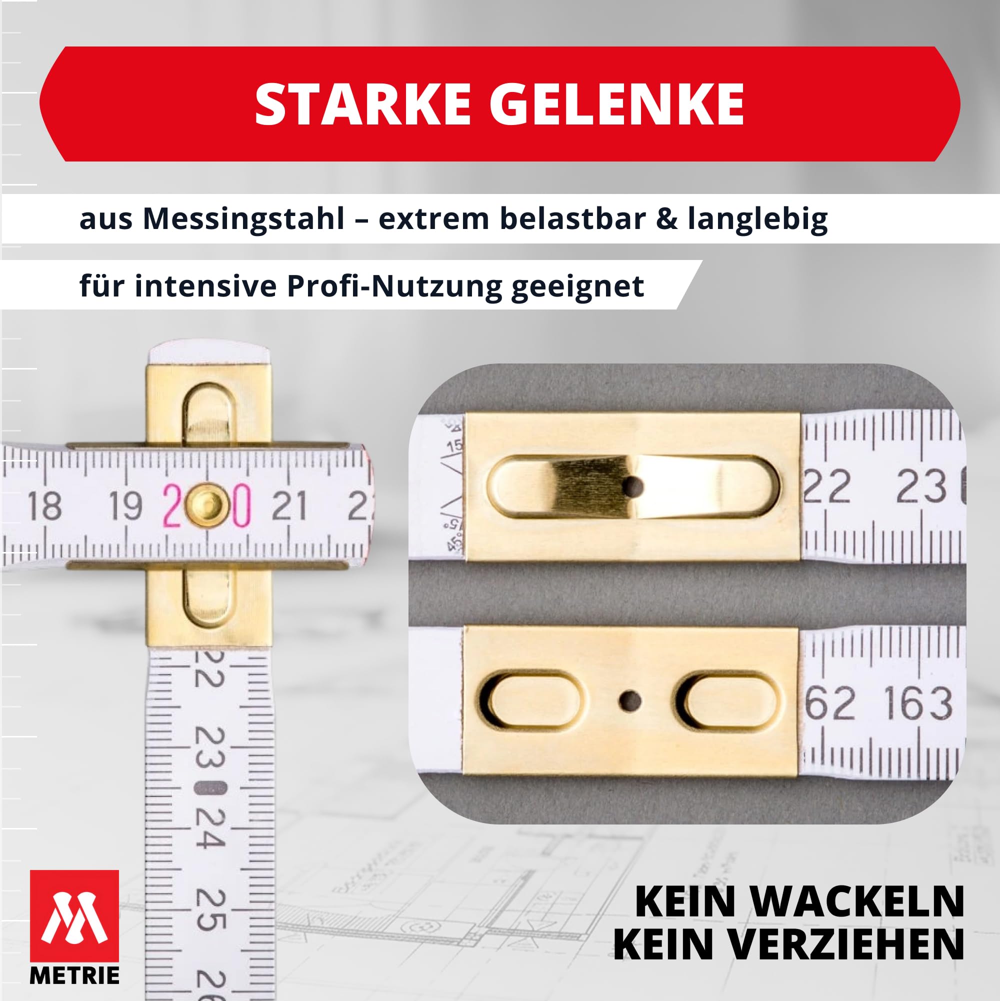 Metrie™ Zollstöcke Perfekt 10 – Gliedermaßstäbe 2m | Weiß | Lackiertes Holz, Stahlgelenke – Duplex Teilung, Hergestellt in der EU | Robuste & Präzise Holz-Gliedermaßstäbe | 100 Stück