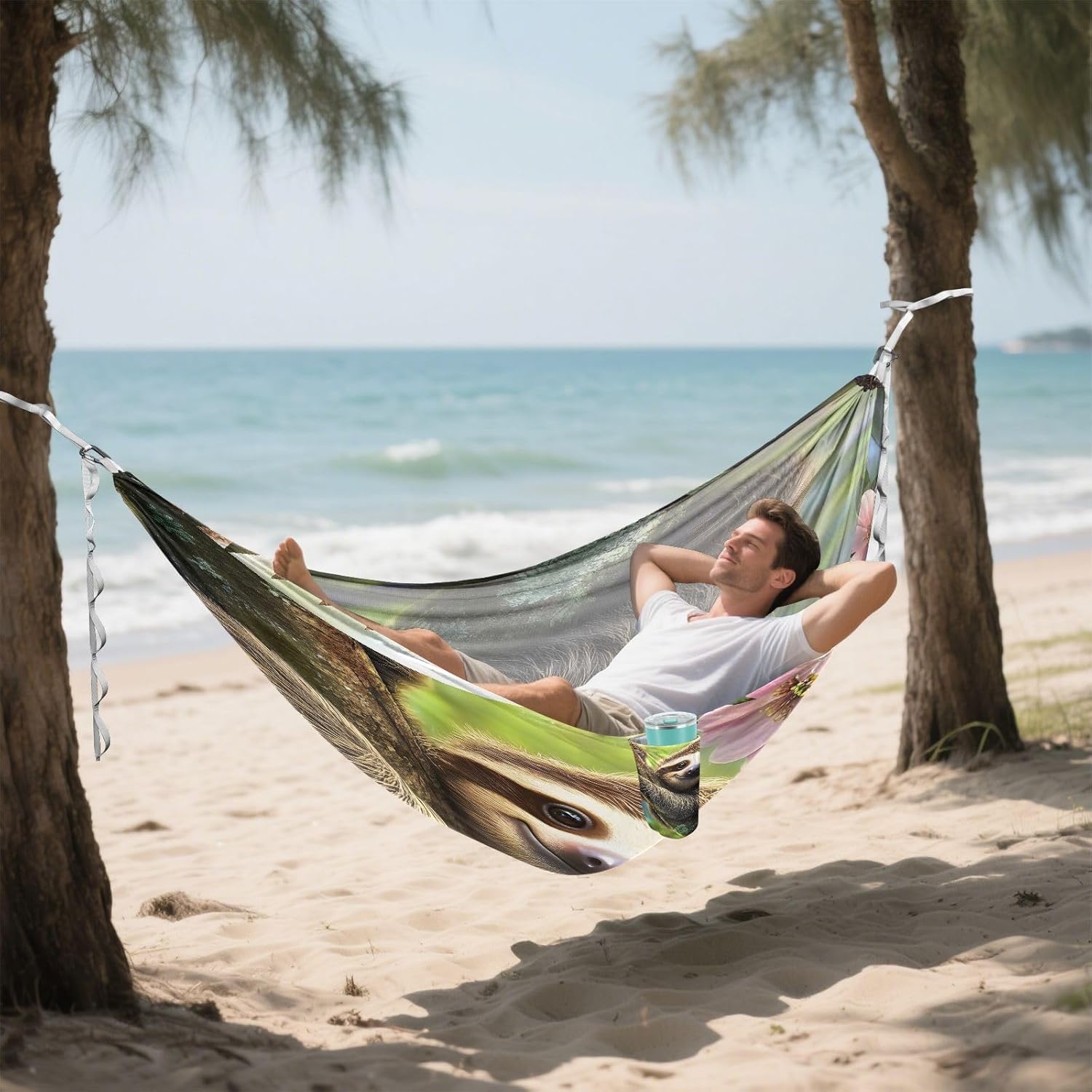 ALAZA Cute Sloth Animal Camping Hammocks Single or 2 Person 500 lbs Portable Parachute Travel Hammock w/Tree Straps for Hiking Backpacking Indoor Outdoor