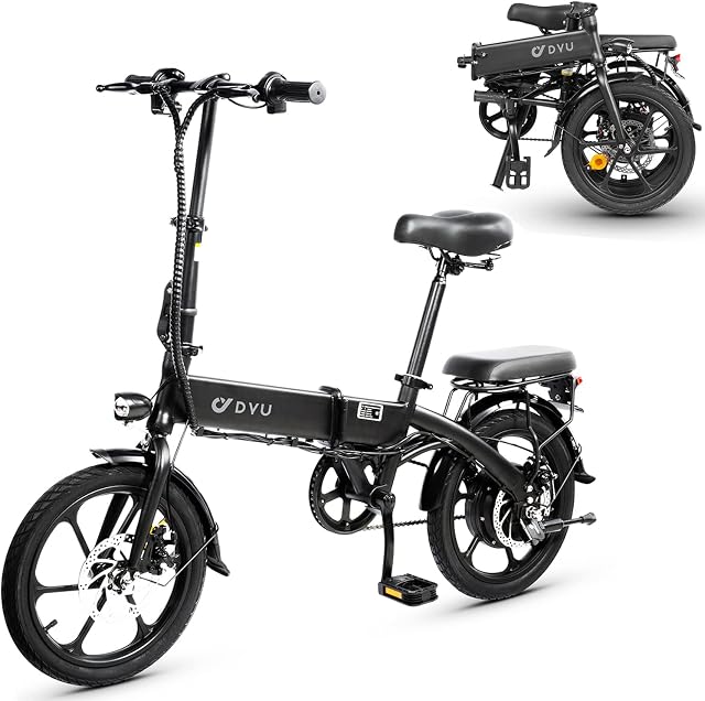 DYU Electric Bike for Adults Teens,16" Folding Electric Bicycle,Commuter City E-Bike with 250W Motor and 36V 7.5Ah Battery,Height Adjustable, Battery Indicator,Compact Portable,Unisex Aldult