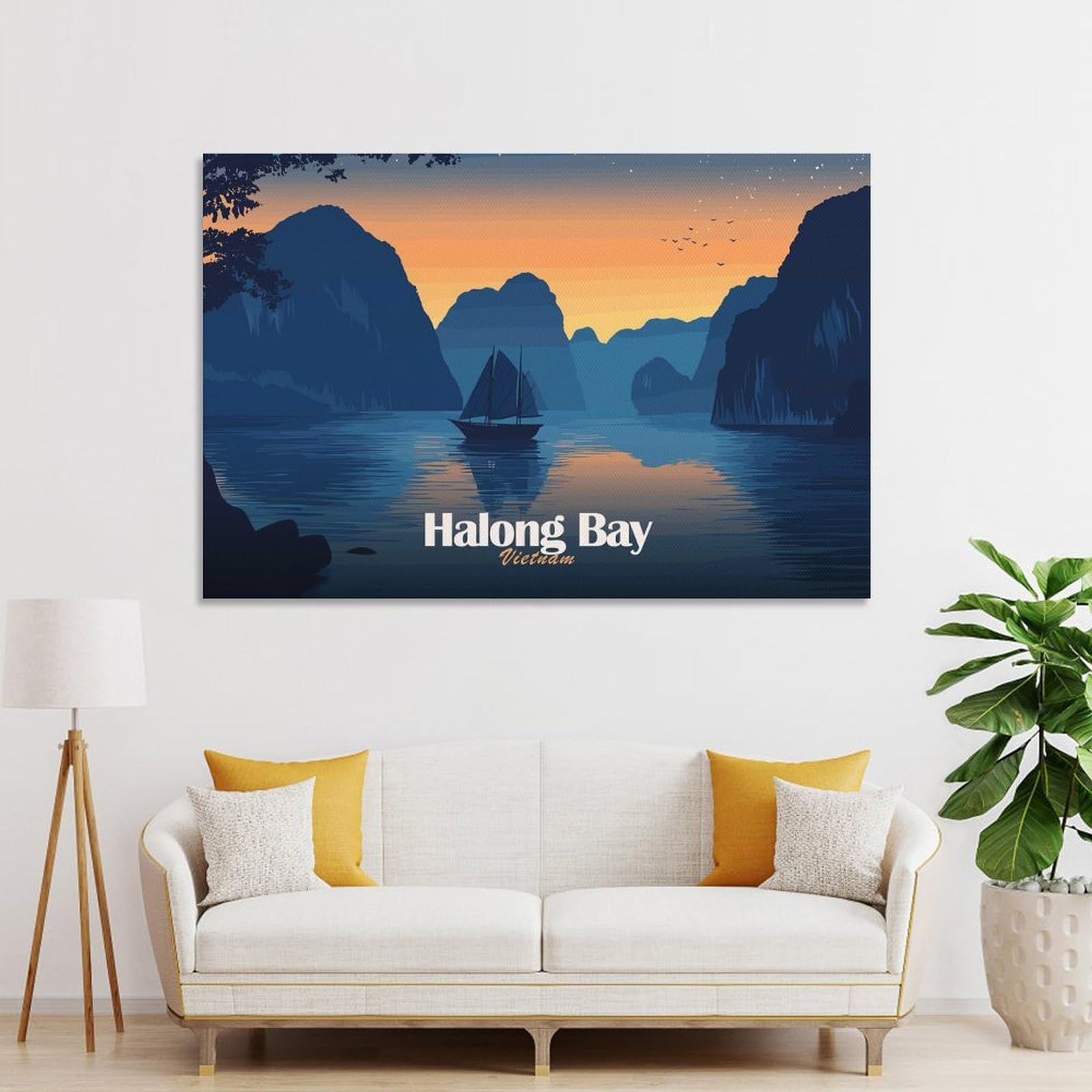 Junmoney Halong Bay, Vietnam at Sunset Decorative Wall Artwork 24x36inch(60x90cm), for Front Hall, Corridor Or Welcome Spaces, Decorative Wall Art for Narrow Spaces
