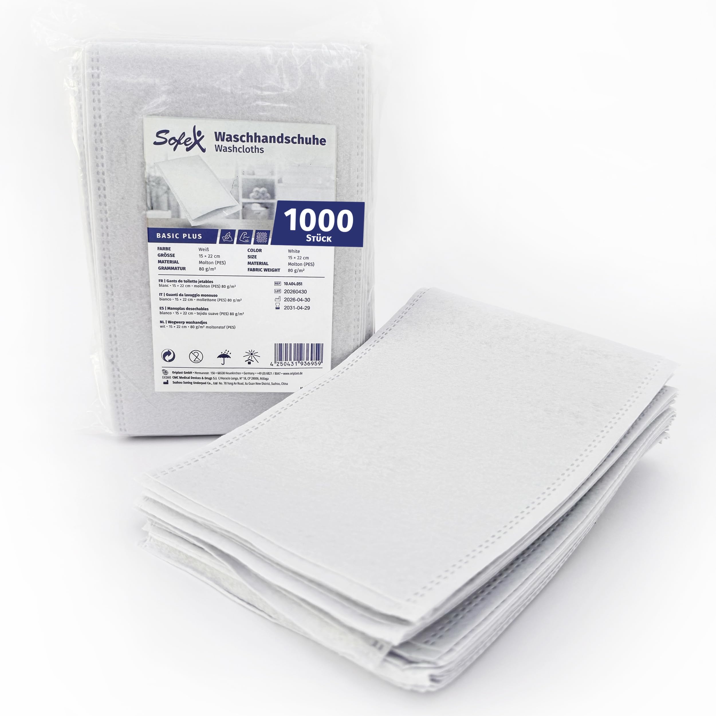 SF Manoplas Desechables 1000 Piezas, Blanco, una vez guante de bano para la higiene íntima y corporal, manopla adecuado para el cuidado del bebé