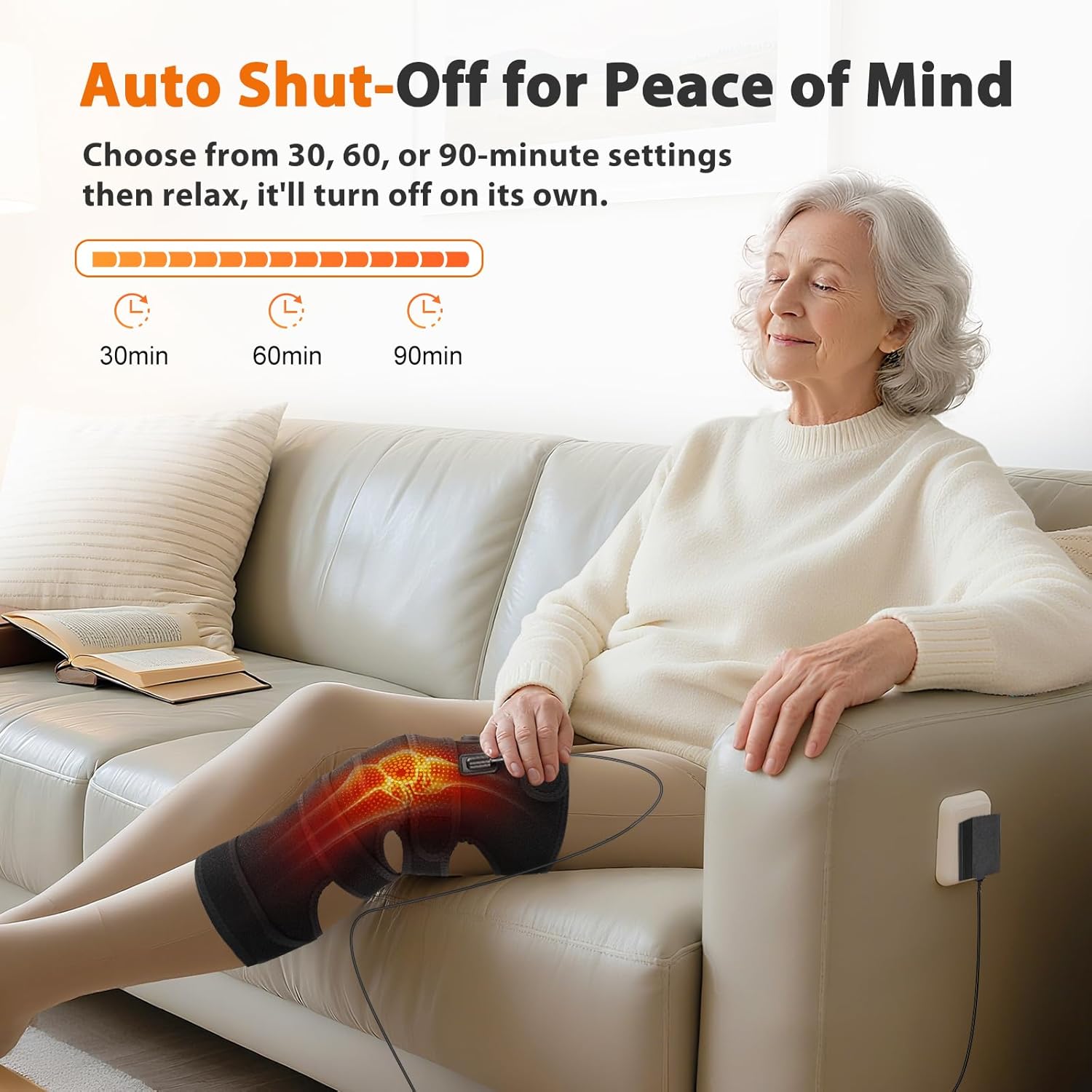 Knee Heating Pad for Pain Relief, Knee Massager with Heat, Heating Knee Brace Wrap, 3 Heat Settings, 5 Vibration Modes, Timer, Extra Long Cord, Perfect for Dad Mom Elders - Image 5