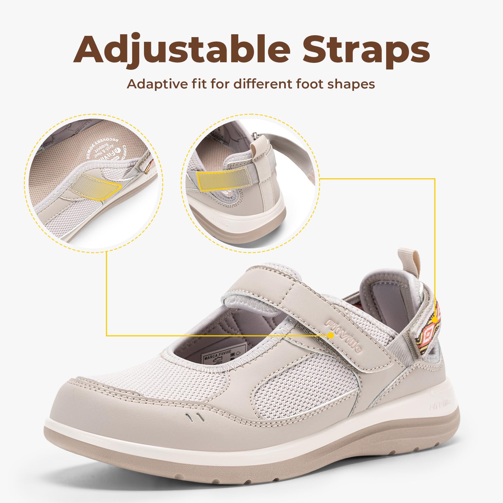 FitVille Sandalias Mary Jane Mujer Ancho Extra Zapatos de Verano Cierre Ajustable, Ligeras y Transpirables, Ideales para Pies Anchos, Caminar y Viajes