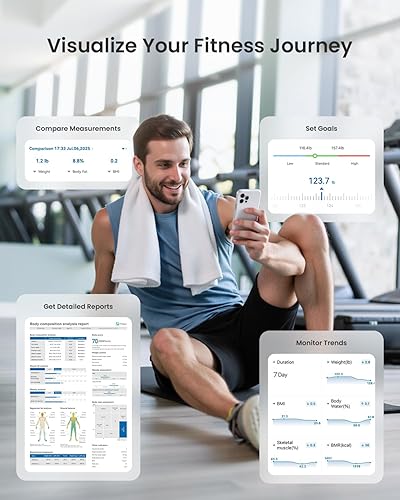 Miniatura 5 de Báscula para peso corporal 8 electrodos de doble frecuencia Medición BIA Báscula digital de baño con mango Pantalla VA 28 métricas corporales