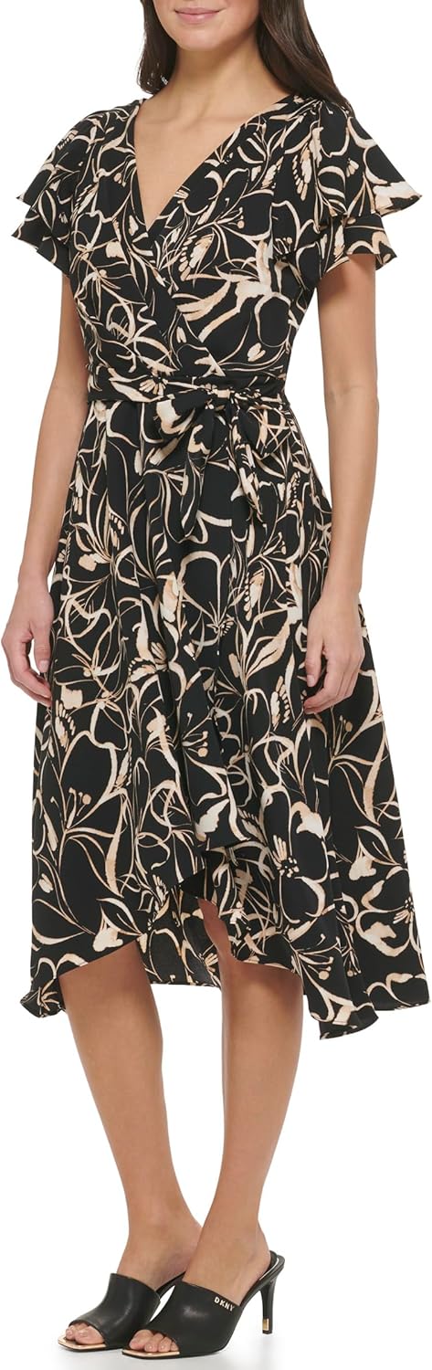 DKNY Womens Sleeveless V-Neck Drapey Crepe Dress - Image 3