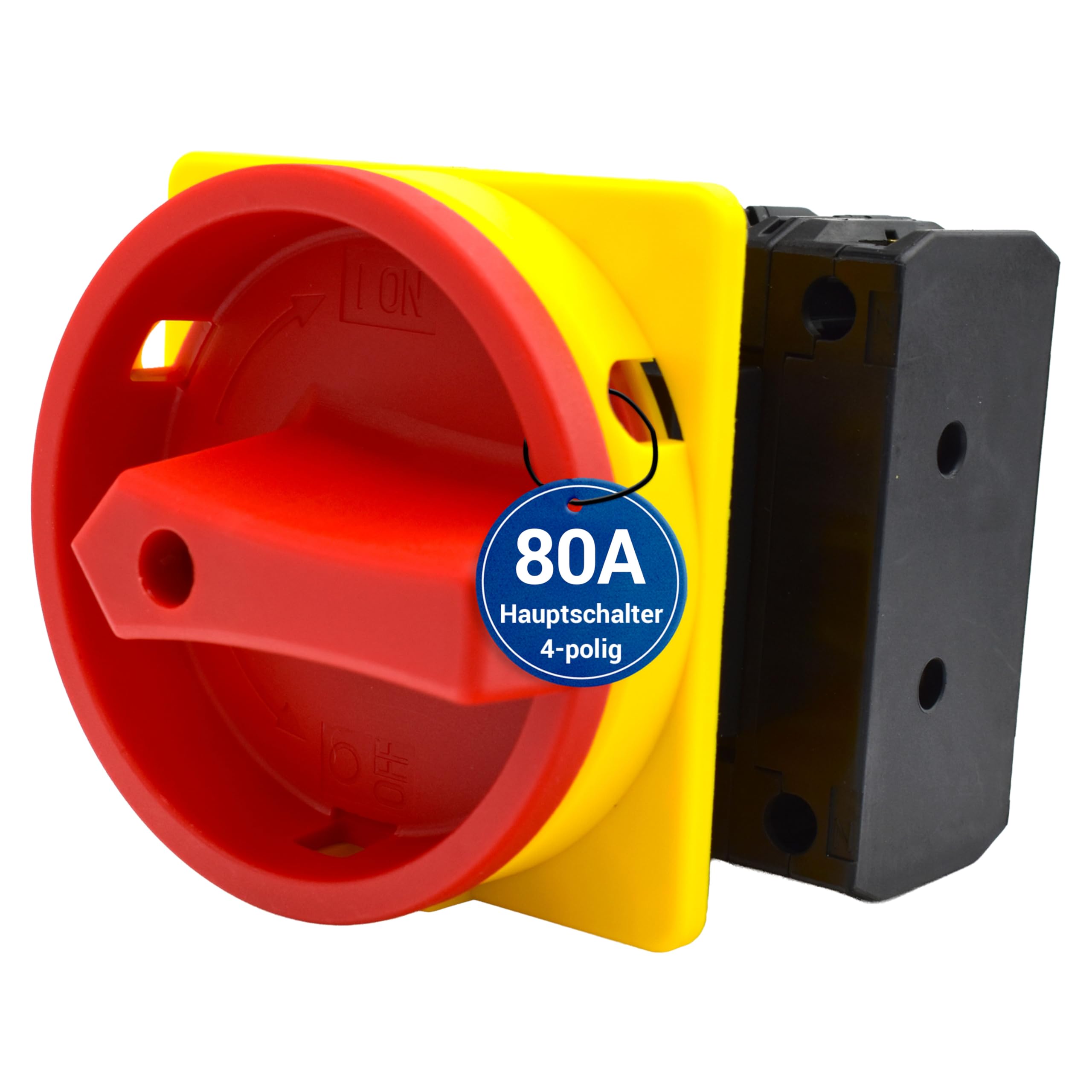 Intratec Hauptschalter Einbau, 80 A, 4-polig, Schwarz – Drehschalter zum Fronteinbau in Verteiler- und Schaltschränken 88 x 88 x 135 mm