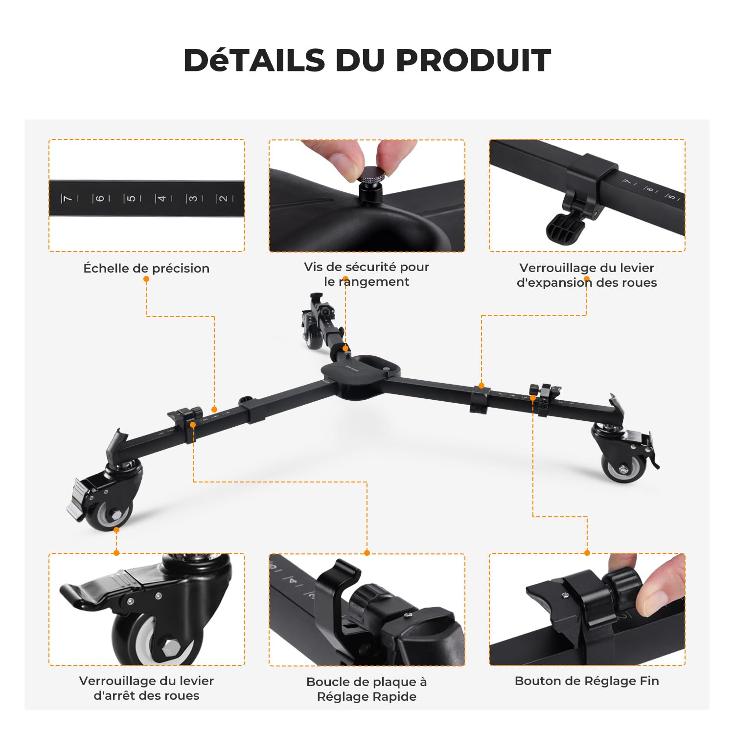 K&F Concept Dolly Trépied à roulettes Charge 20kg