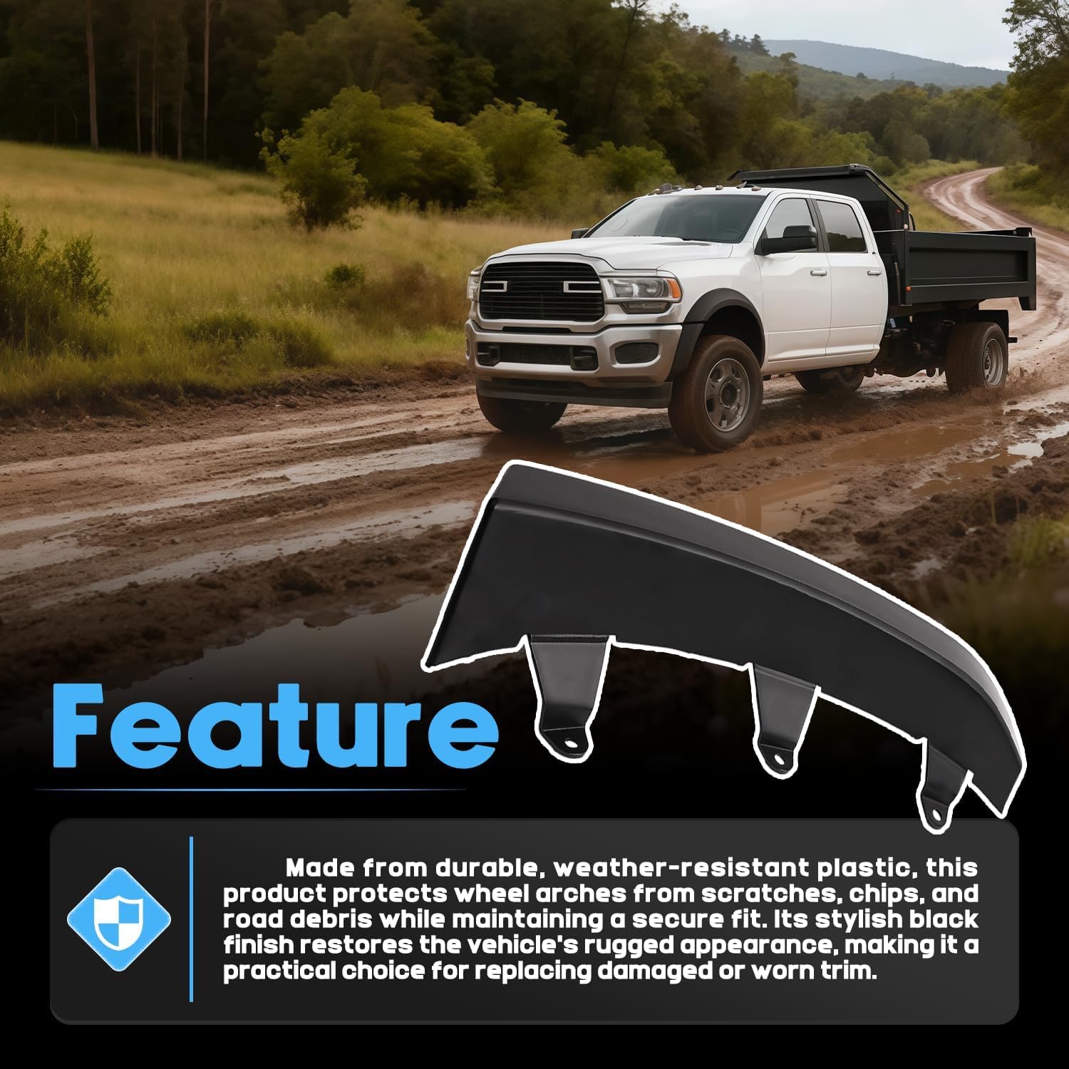 Passenger Side Front Fender Wheel Flare Extension Molding Trim Arch Guard Fit for Ram 4500 2019-2025 Fit for Ram 5500 2019-2025 Right Side Textured Black Replaces 6MS38GXHAA