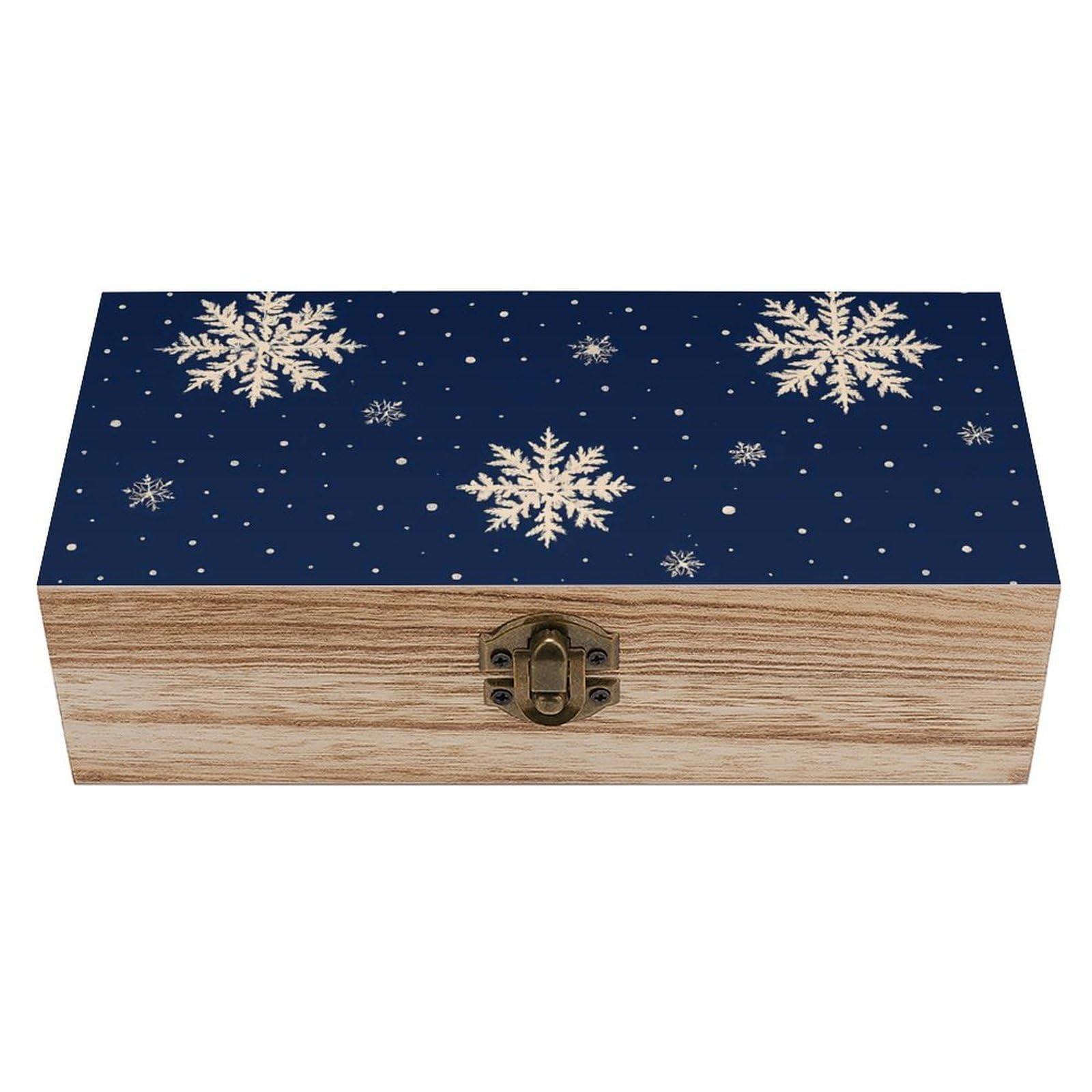 HLBSDM Navy Blue White Snowflake Retro Wooden Storage Box Jewelry Art Gift Boxs Decorative Keepsake Boxes