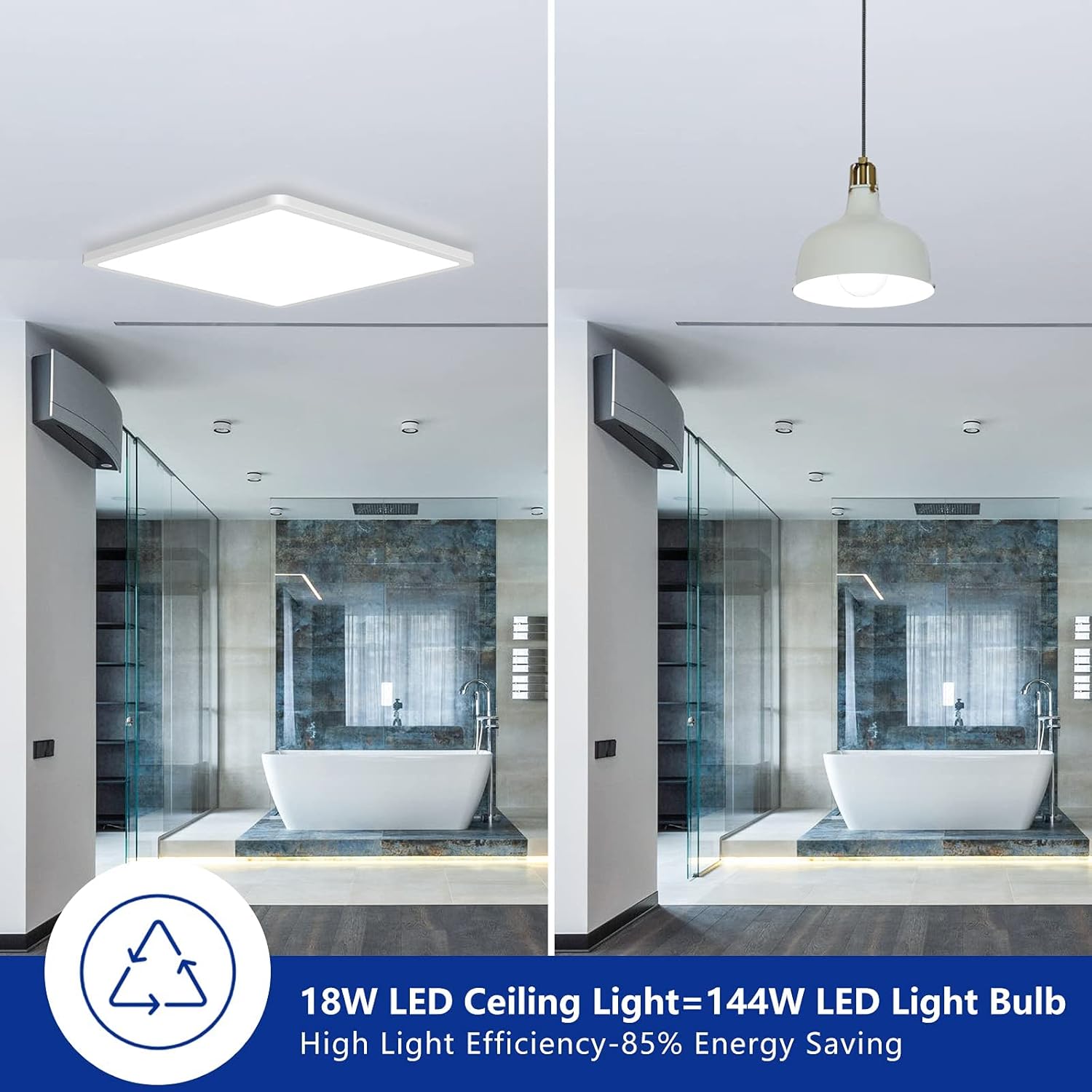 LED Ceiling Light Dimmable, 18W Bathroom Ceiling Light, Square, Flush ...