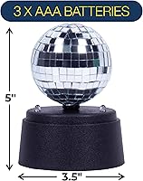 Vista 2 de Fizz Creations Mini Bola de Espejo de Disco LED – Luz de 5 Pulgadas Operada con Batería, Decoración de Fiesta Portátil, Lámpara de Ambiente