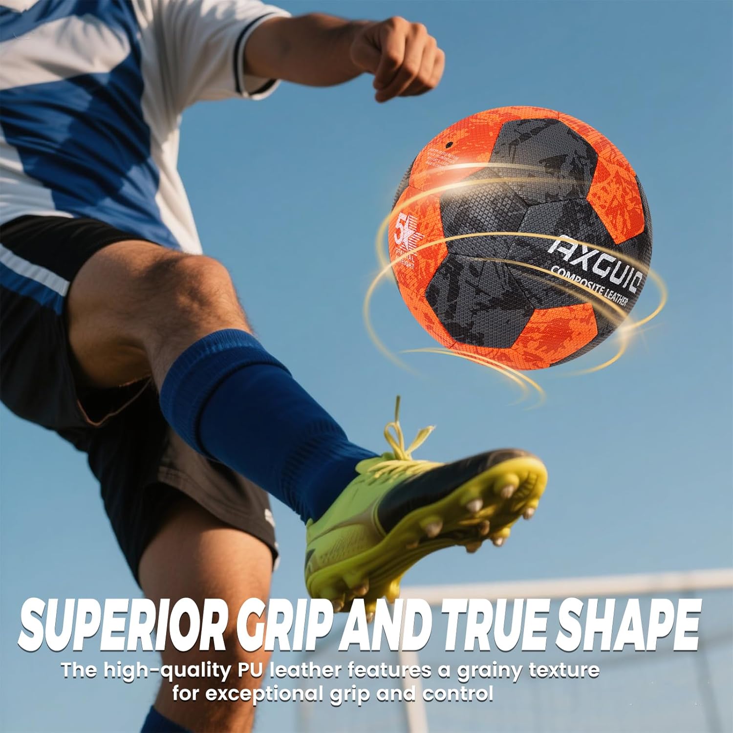 Soccer Ball Size 5 for Youth Adult, Black Graffiti Design with Orange, Durable Faux Leather, Machine Stitched with Hidden Seams for Strength and Water Resistance for Training and Match