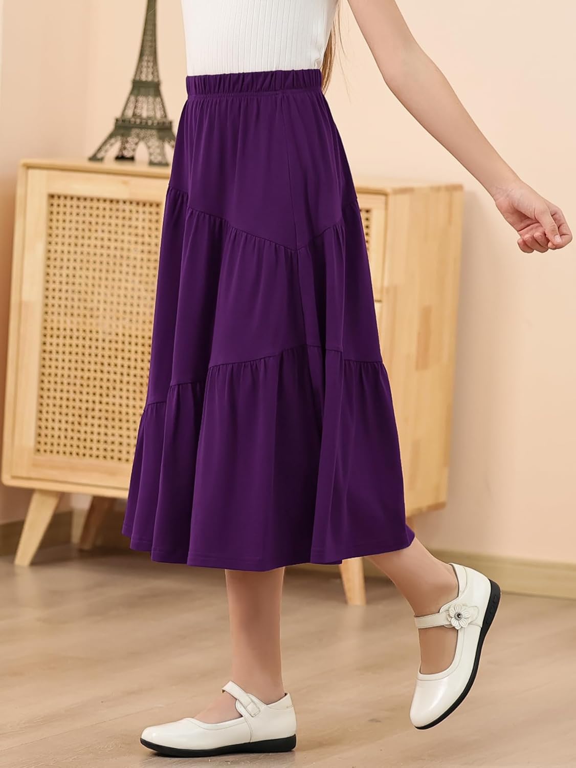 GORLYA Girls Holiday Casual Asymmetrical Tiered Ruffle Hem Long Swing Boho Fancy Maxi Skirt 6-14Y - Image 6