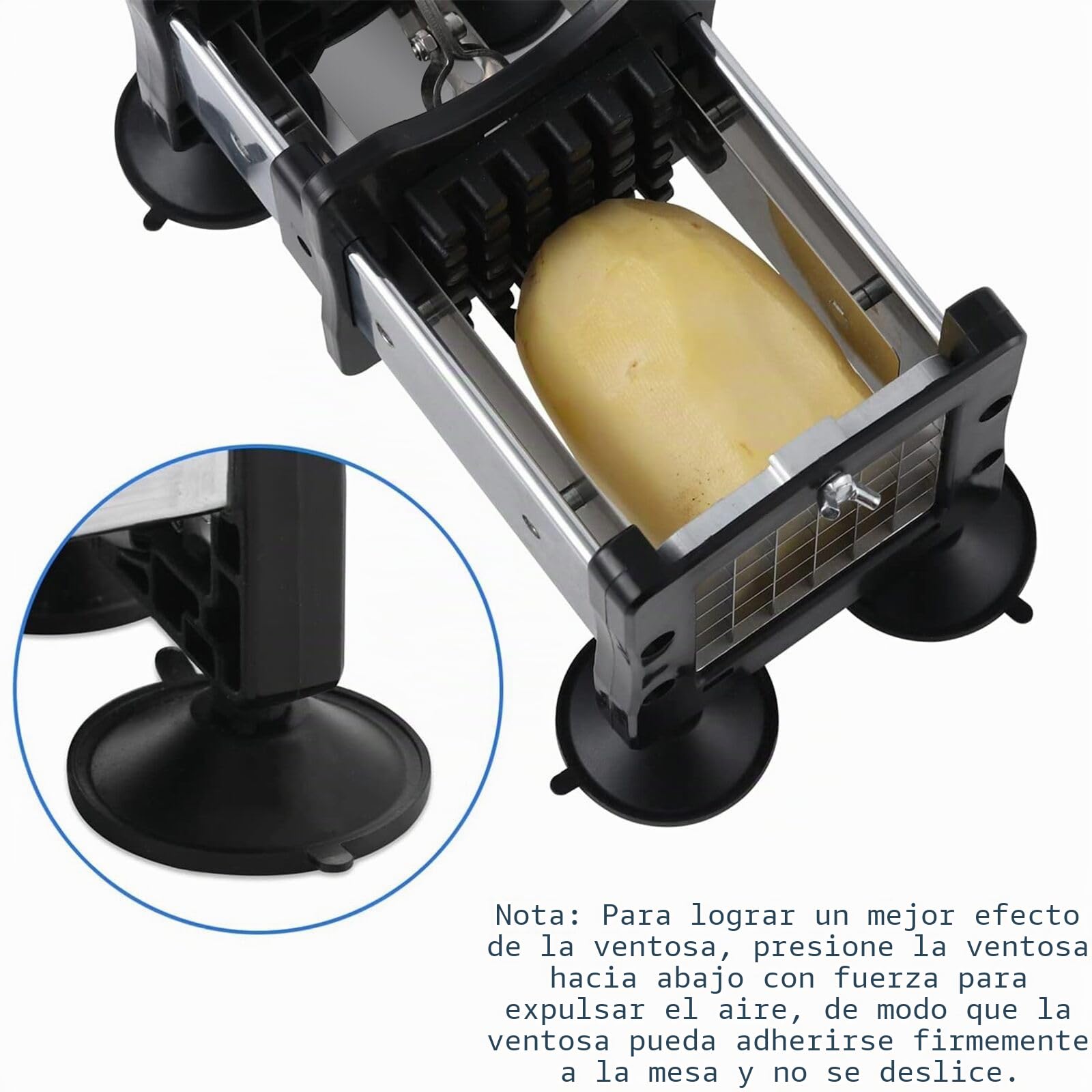 Cortador de Patatas, Patatas Fritas con 2 cuchillas de repuesto afiladas de acero inoxidable súper de diferentes tamaños y pies antideslizantes, perfecto para papas, zanahorias y pepinos